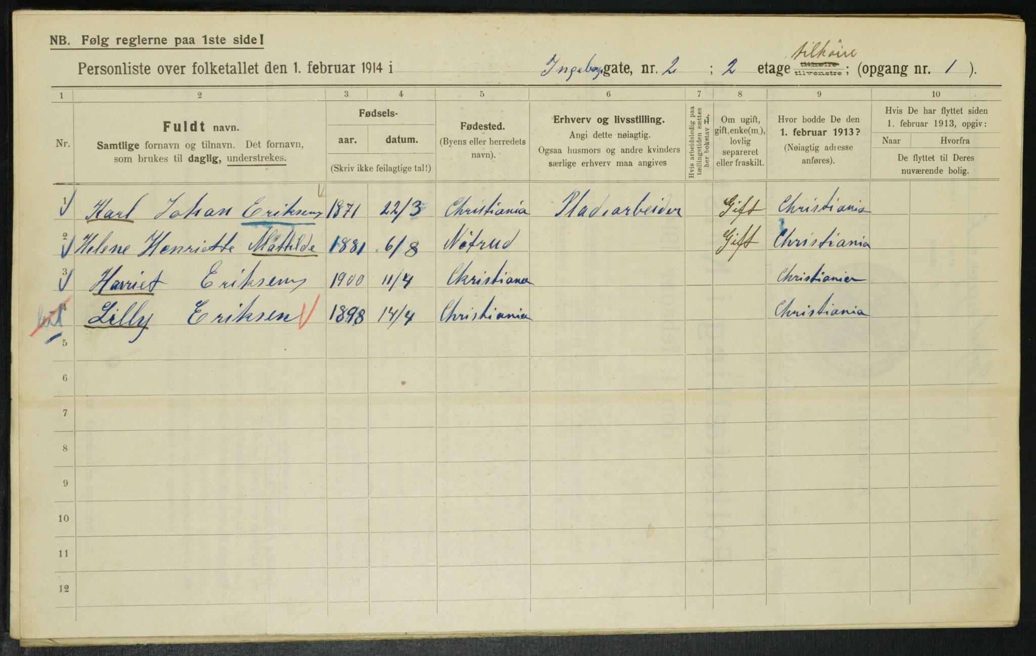 OBA, Municipal Census 1914 for Kristiania, 1914, p. 43755