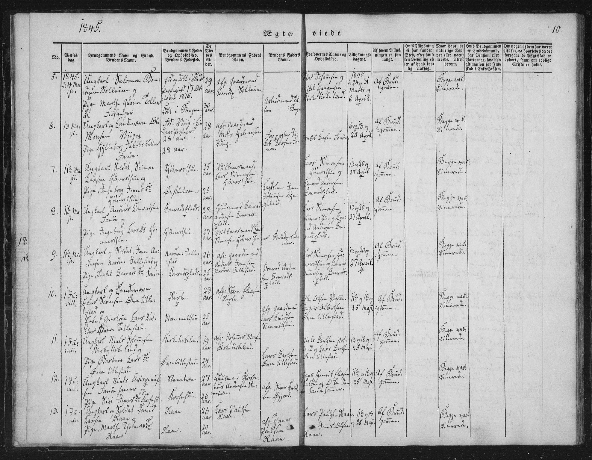 Fana Sokneprestembete, SAB/A-75101/H/Haa/Haaa/L0010: Parish register (official) no. A 10, 1841-1851, p. 10