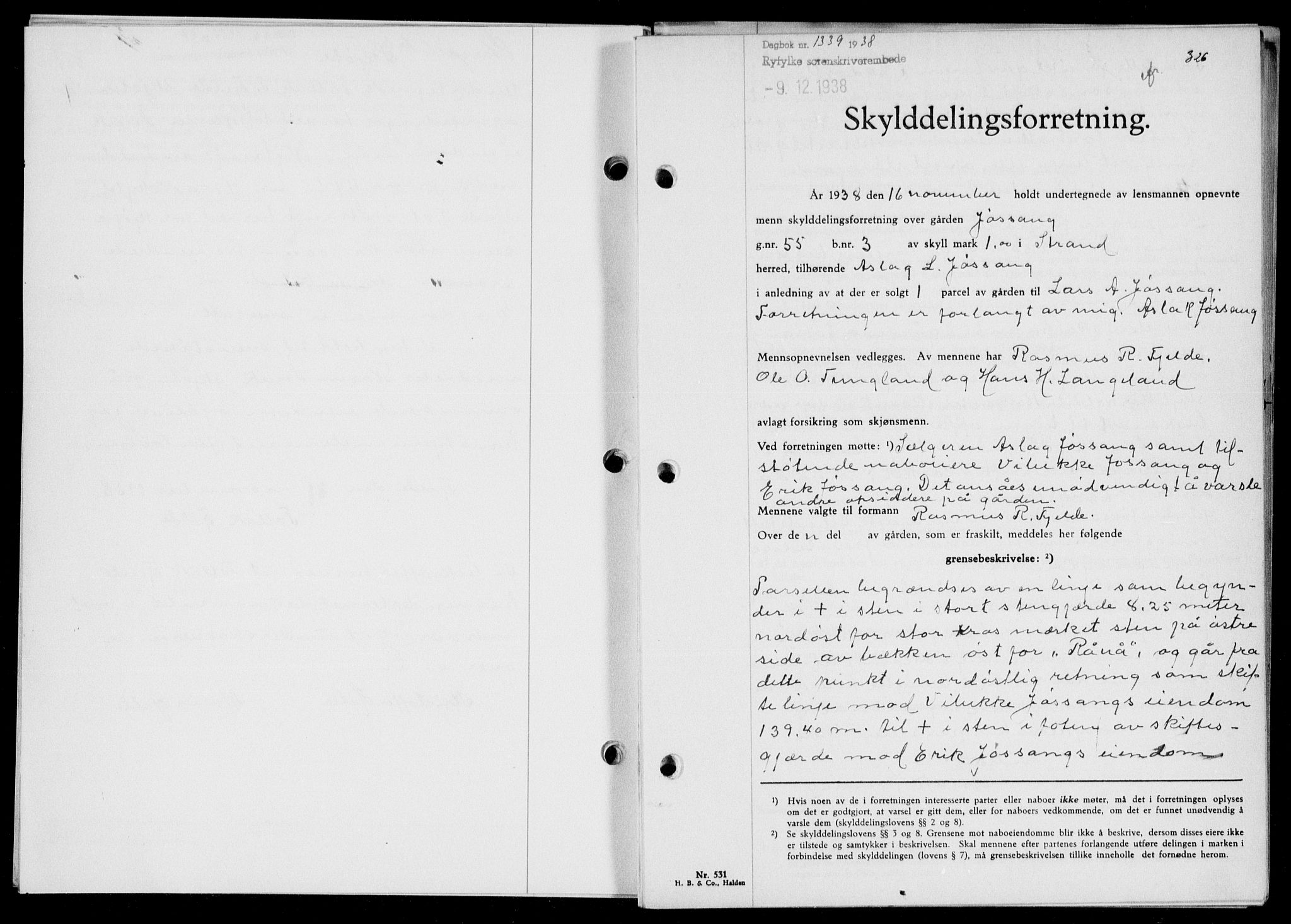 Ryfylke tingrett, SAST/A-100055/001/II/IIB/L0078: Mortgage book no. 57, 1938-1938, Diary no: : 1339/1938