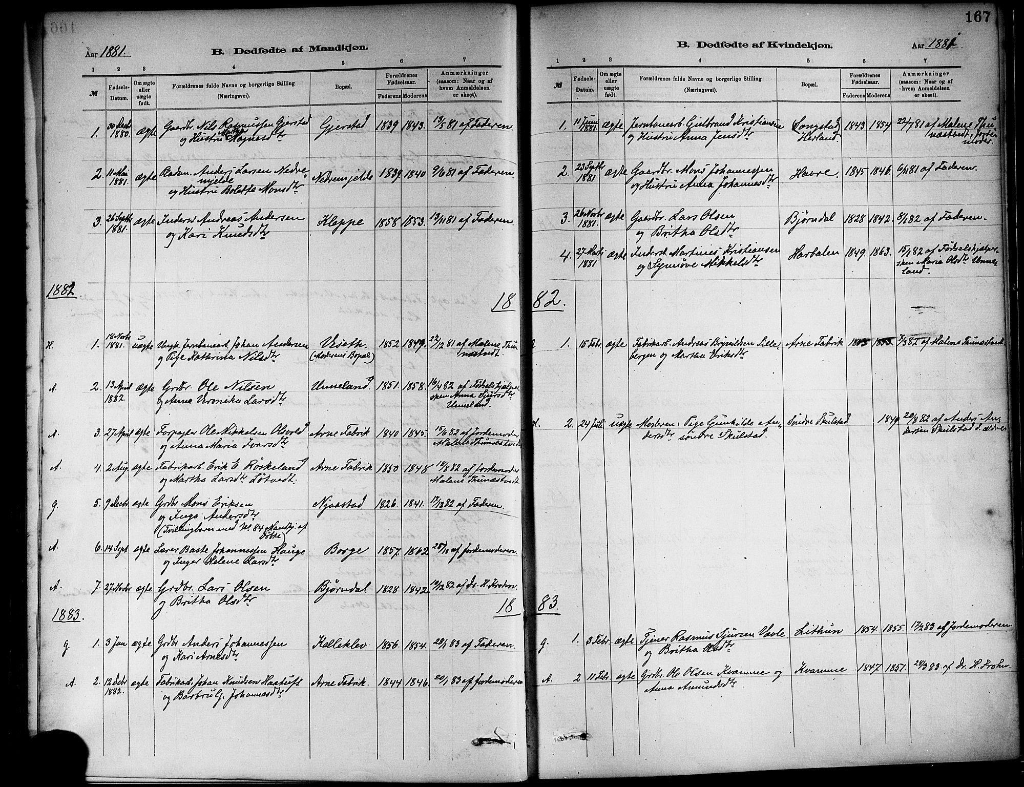 Haus sokneprestembete, AV/SAB-A-75601/H/Haa: Parish register (official) no. A 19I, 1878-1886, p. 167