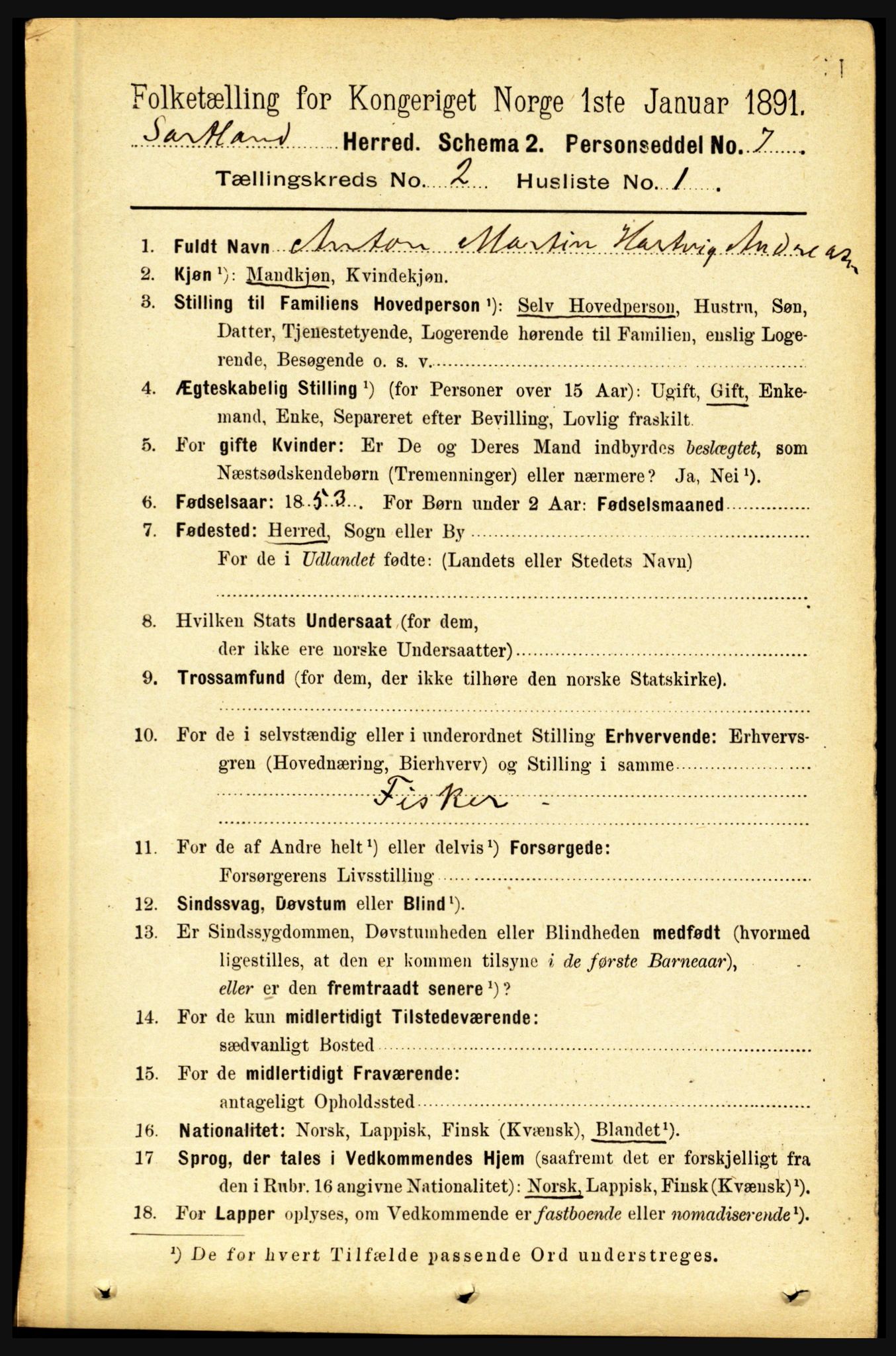 RA, 1891 census for 1870 Sortland, 1891, p. 990