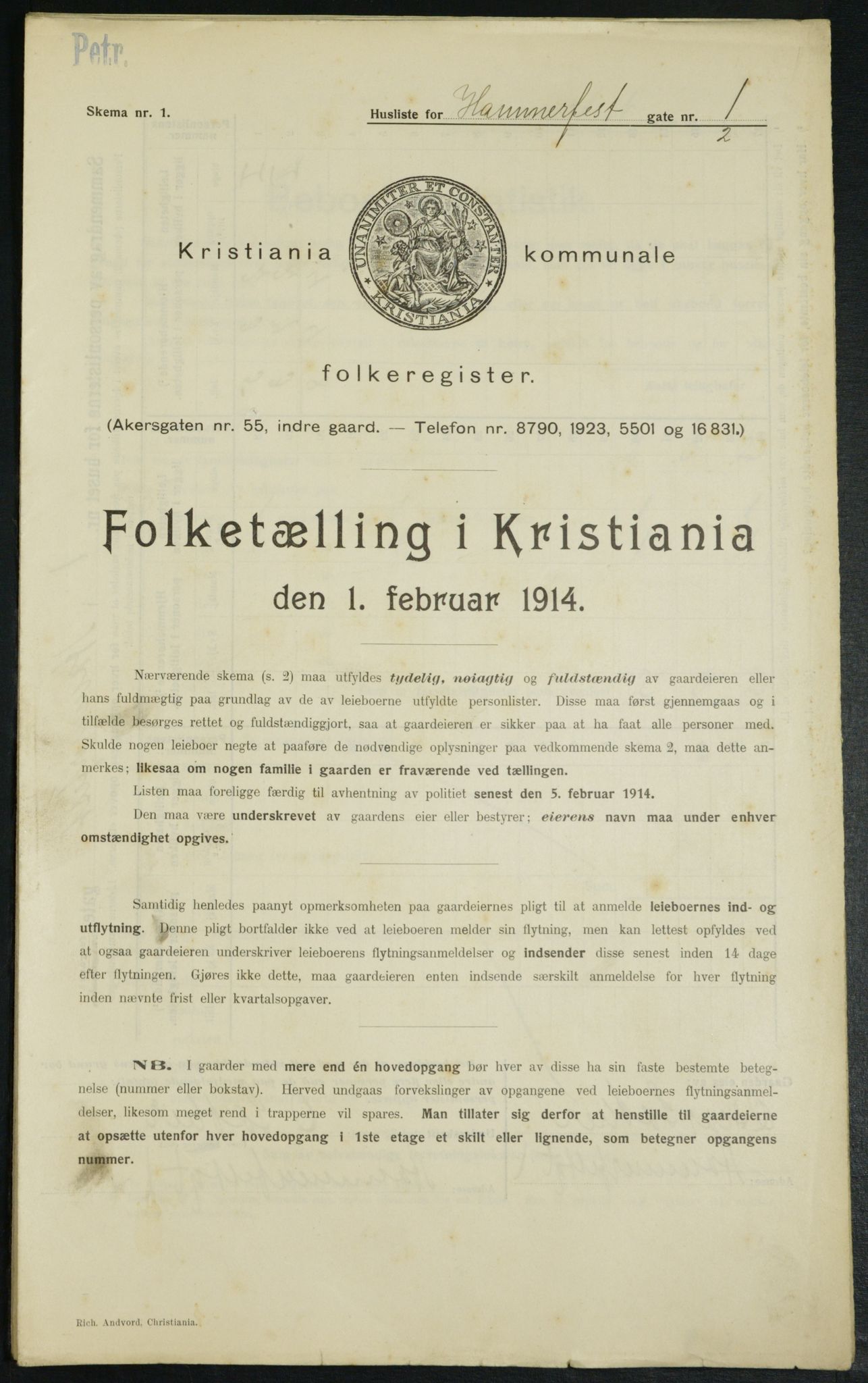 OBA, Municipal Census 1914 for Kristiania, 1914, p. 34287
