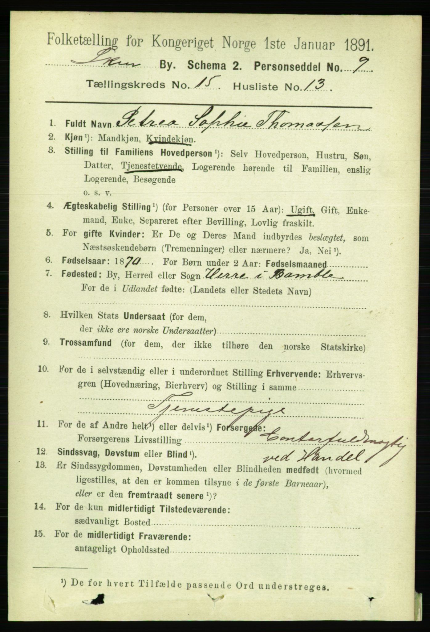 RA, 1891 census for 0806 Skien, 1891, p. 4551