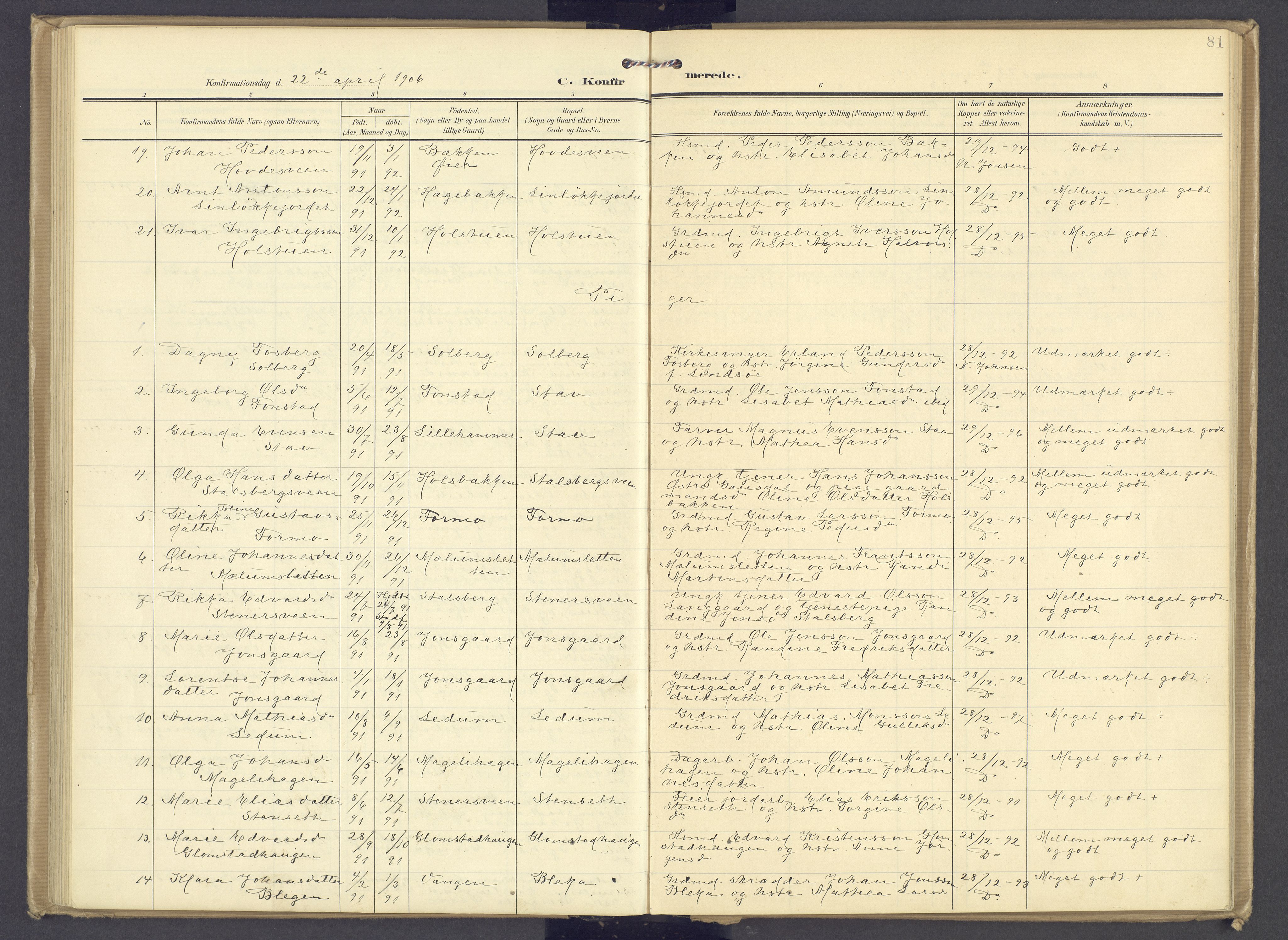 Øyer prestekontor, AV/SAH-PREST-084/H/Ha/Haa/L0013: Parish register (official) no. 13, 1905-1920, p. 81