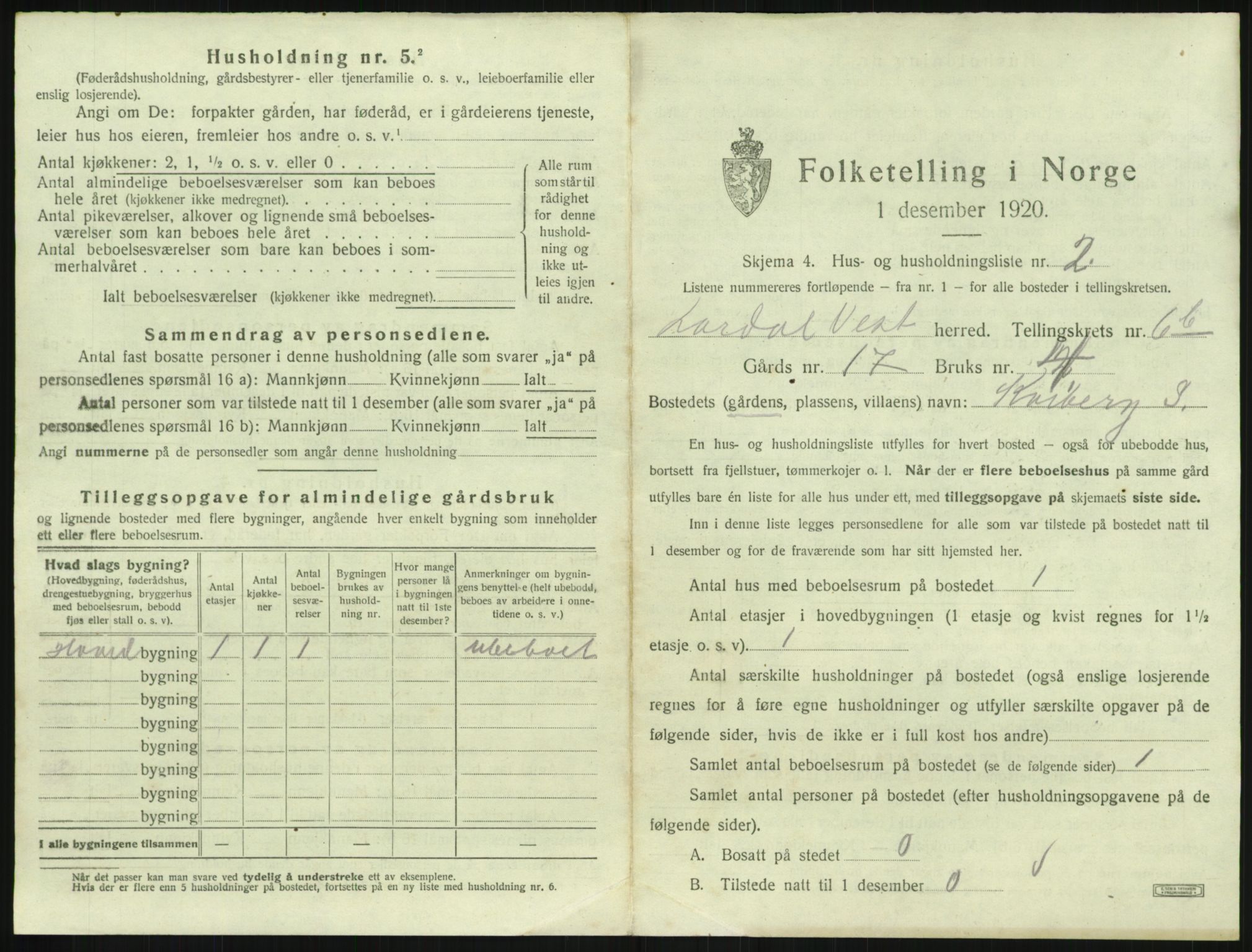 SAKO, 1920 census for Lardal, 1920, p. 921