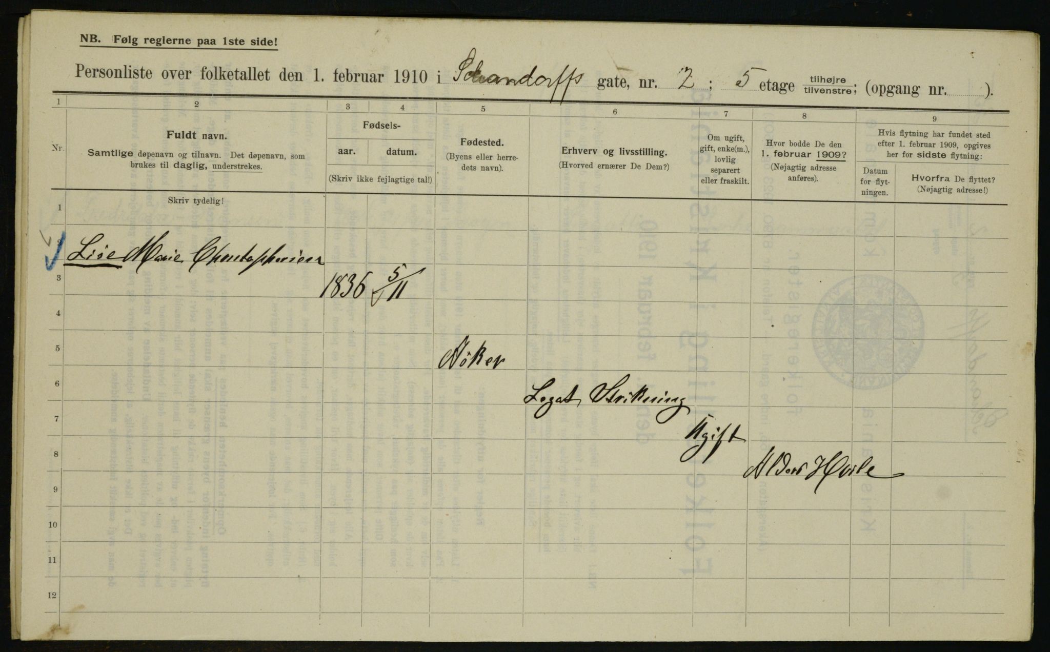 OBA, Municipal Census 1910 for Kristiania, 1910, p. 85503