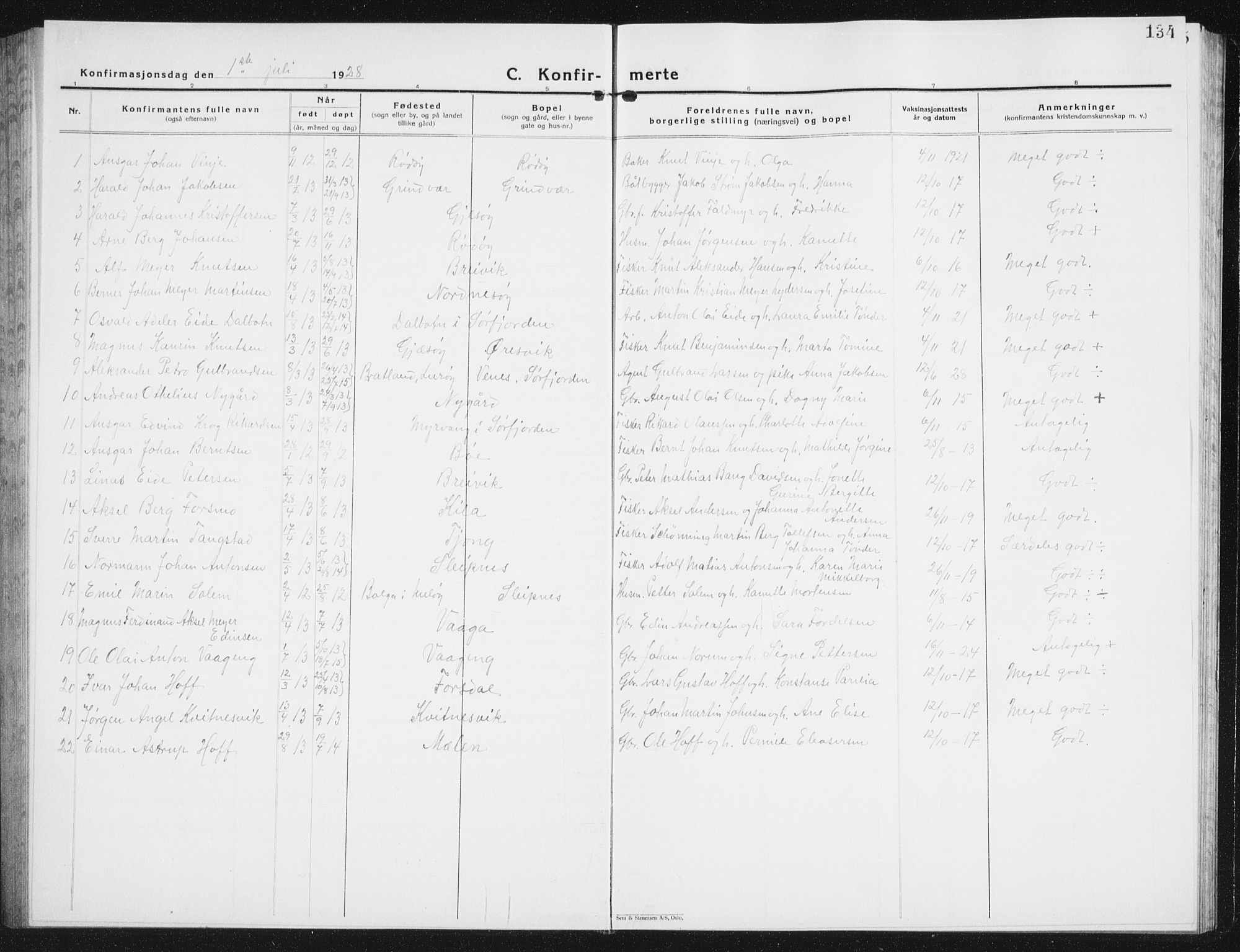 Ministerialprotokoller, klokkerbøker og fødselsregistre - Nordland, SAT/A-1459/841/L0622: Parish register (copy) no. 841C06, 1924-1942, p. 134