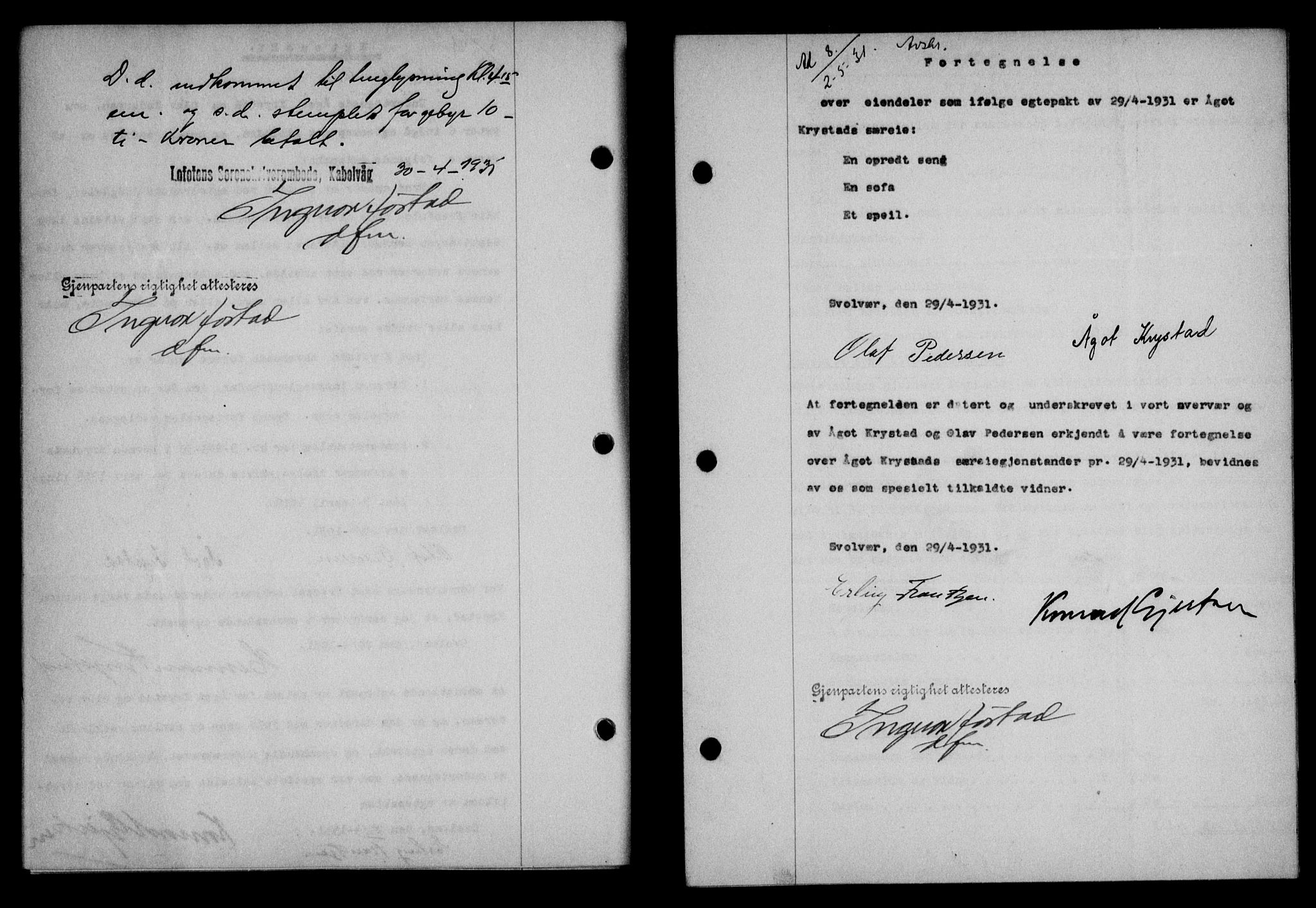 Lofoten sorenskriveri, SAT/A-0017/1/2/2C/L0023b: Mortgage book no. 23b, 1931-1931, Deed date: 02.05.1931