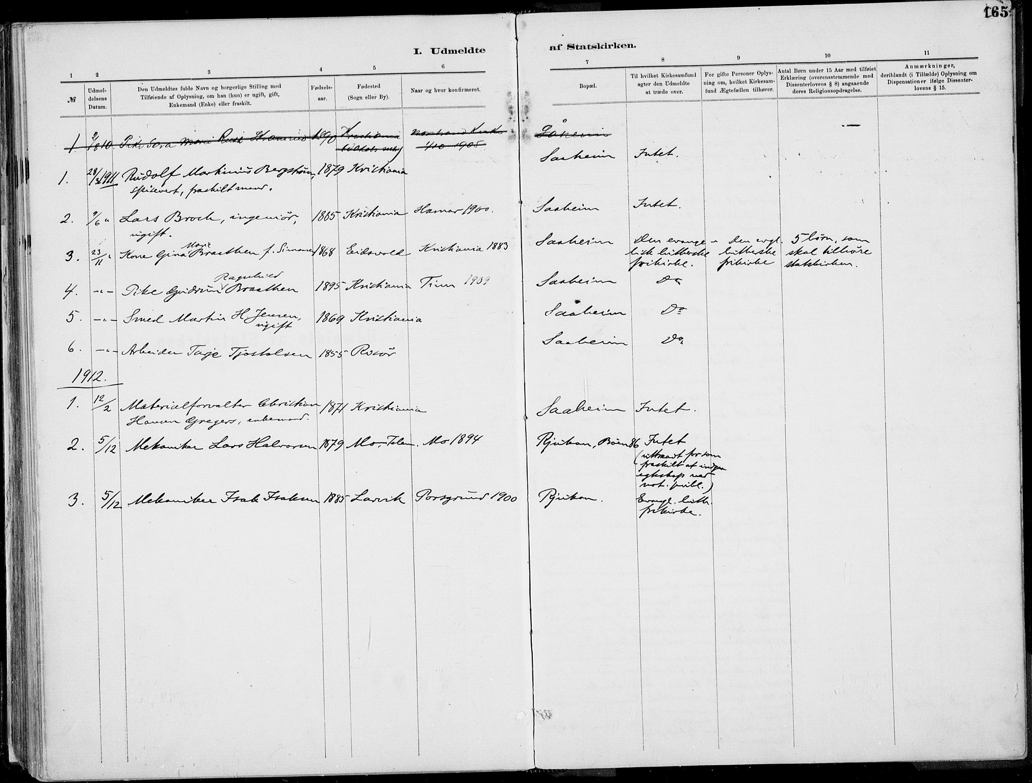 Rjukan kirkebøker, SAKO/A-294/F/Fa/L0001: Parish register (official) no. 1, 1878-1912, p. 165