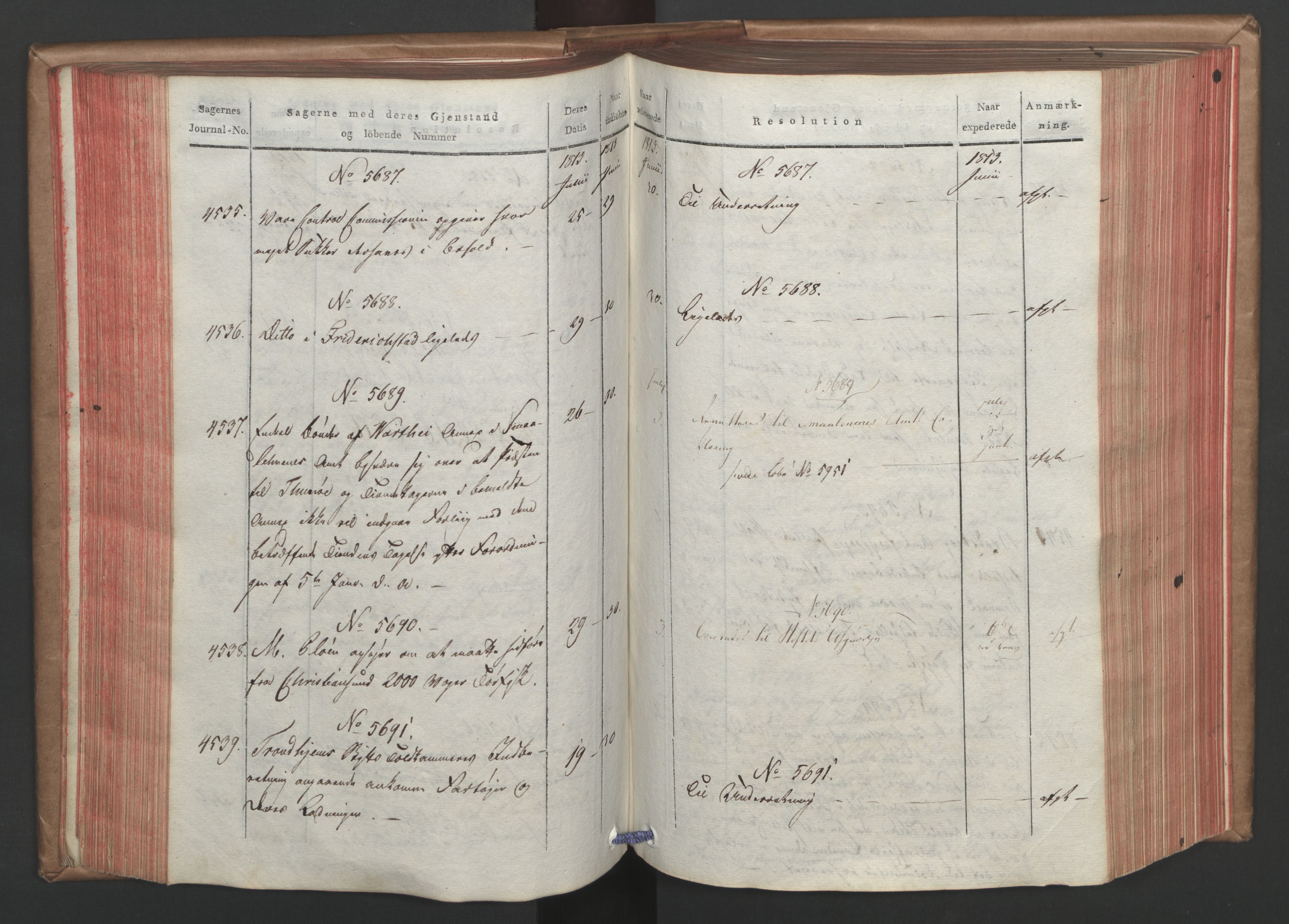 Stattholderembetet 1810-1814, 1. kontor (Kontor A), AV/RA-EA-2872/Ab/L0006: Referatprotokoll,  j.nr. 4244-5022,  l.nr. 5322-6289, 1813, p. 110
