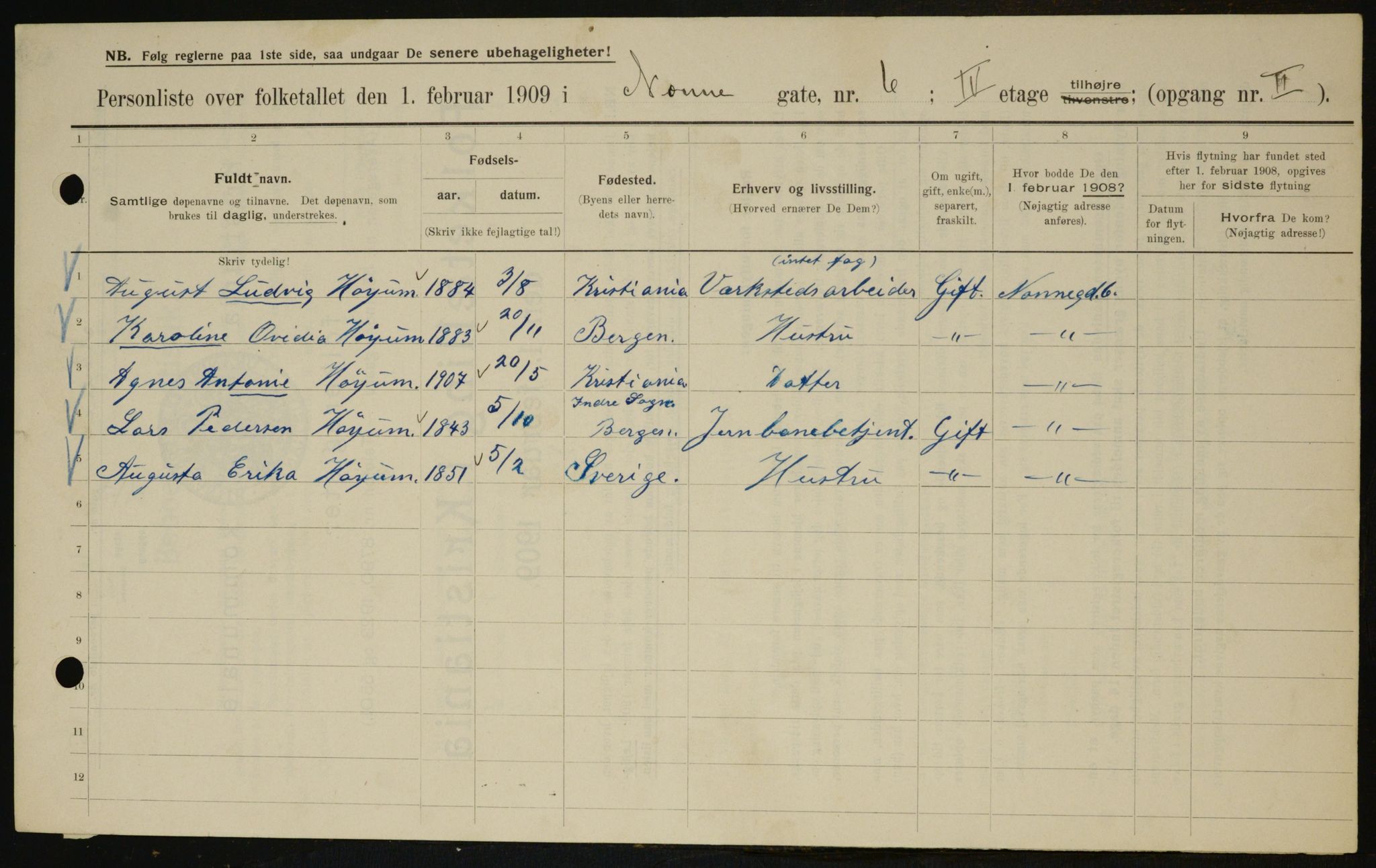 OBA, Municipal Census 1909 for Kristiania, 1909, p. 64632