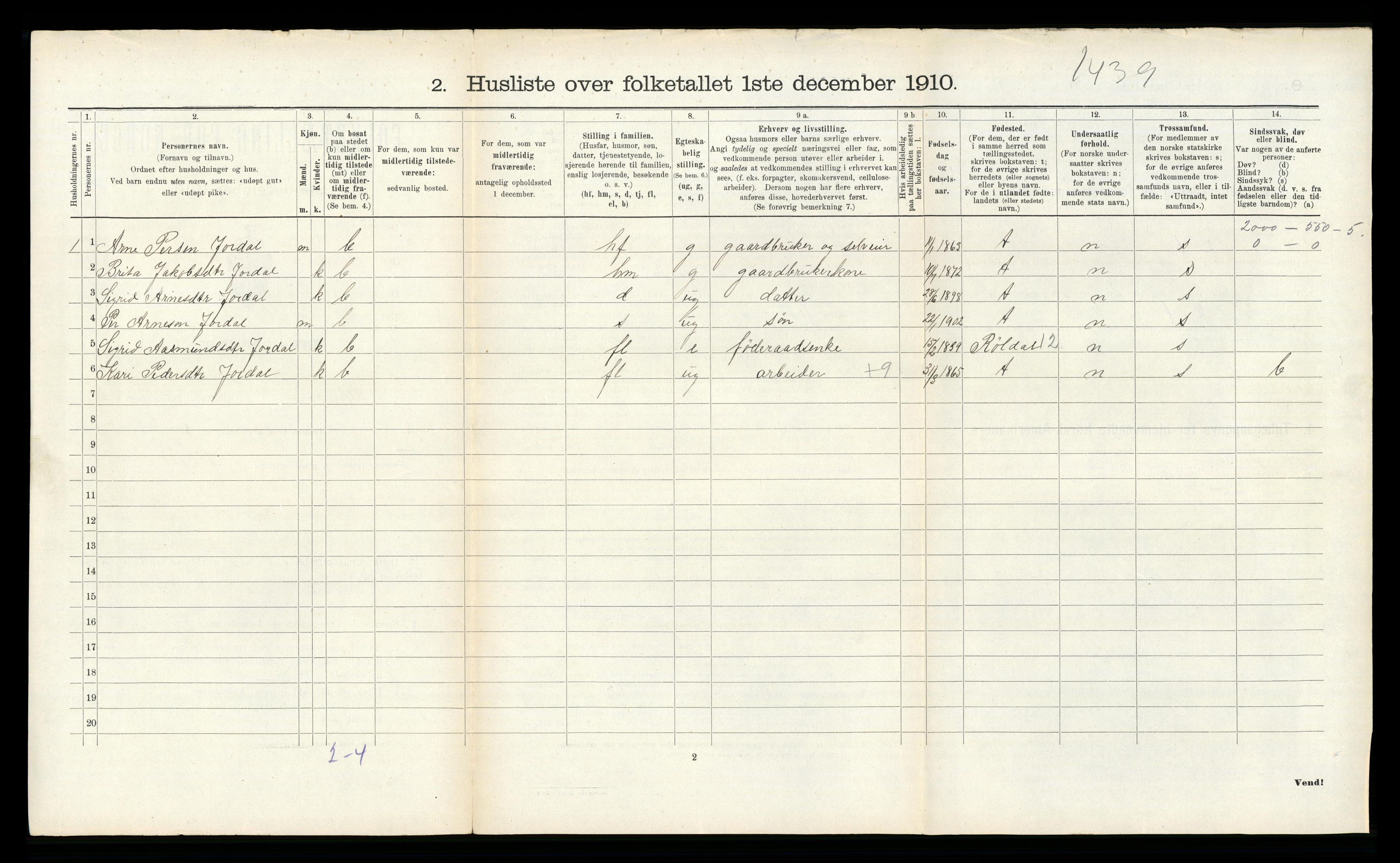 RA, 1910 census for Ullensvang, 1910, p. 288