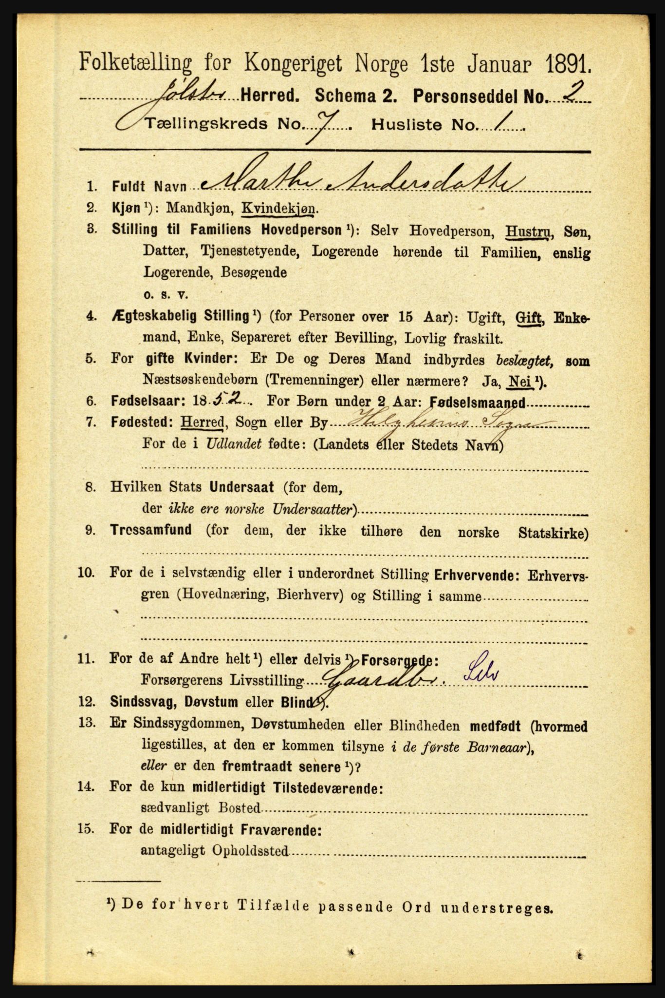 RA, 1891 census for 1431 Jølster, 1891, p. 2456