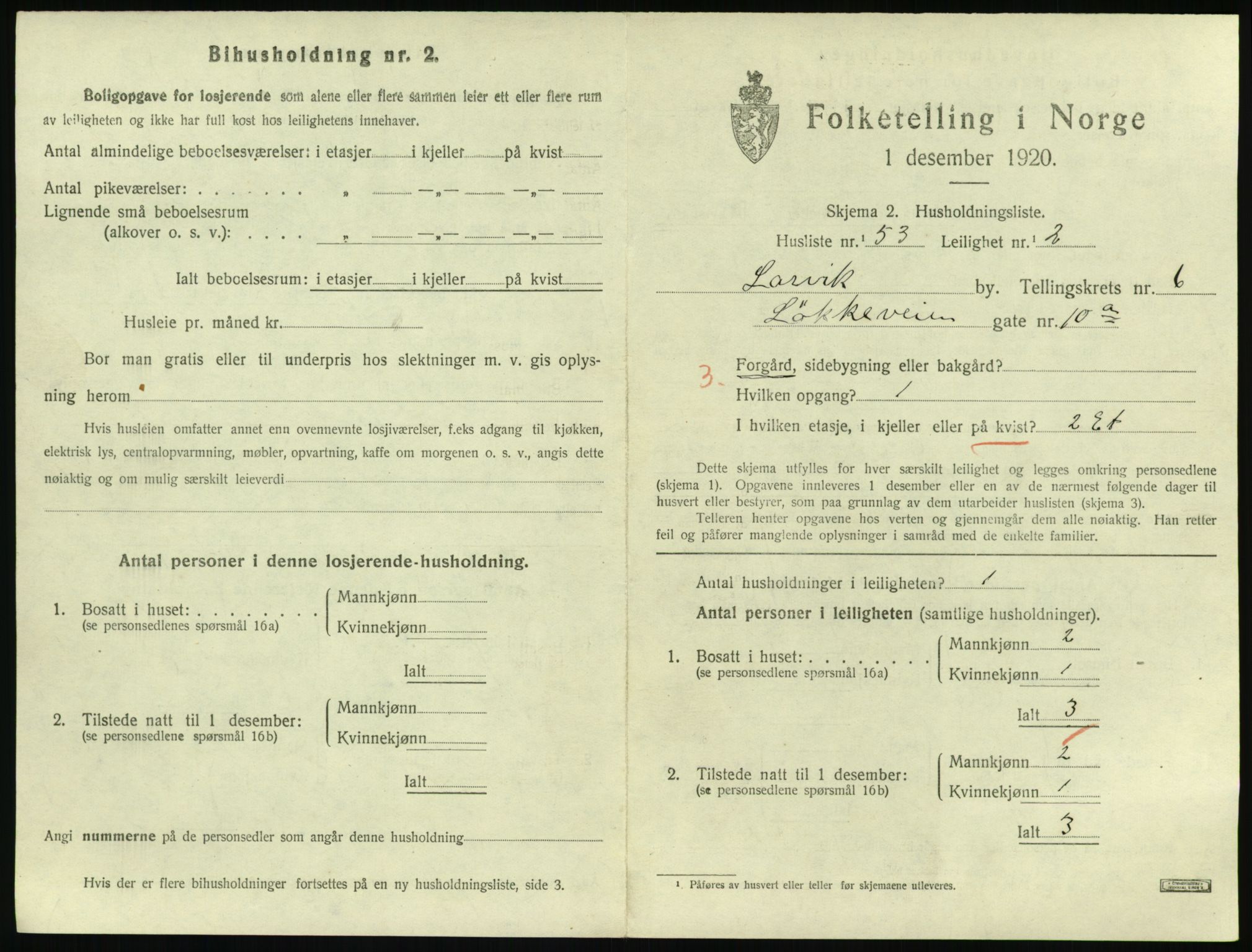 SAKO, 1920 census for Larvik, 1920, p. 5580