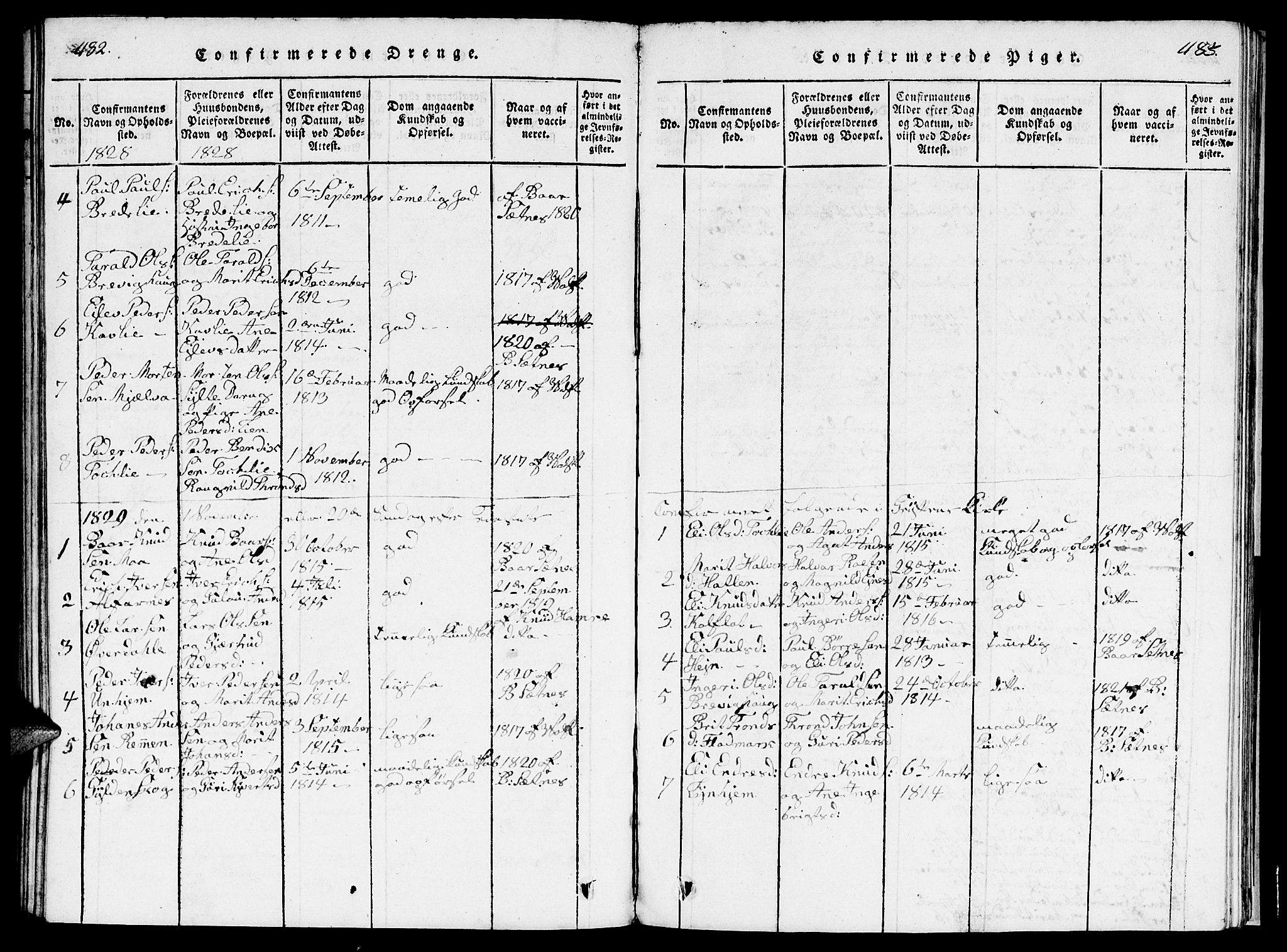Ministerialprotokoller, klokkerbøker og fødselsregistre - Møre og Romsdal, AV/SAT-A-1454/545/L0587: Parish register (copy) no. 545C01, 1818-1836, p. 482-483
