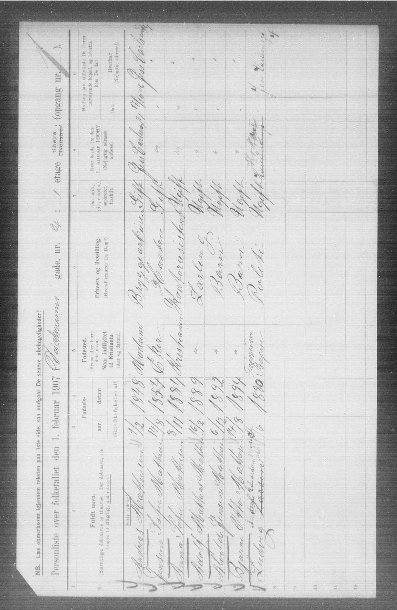 OBA, Municipal Census 1907 for Kristiania, 1907, p. 7994