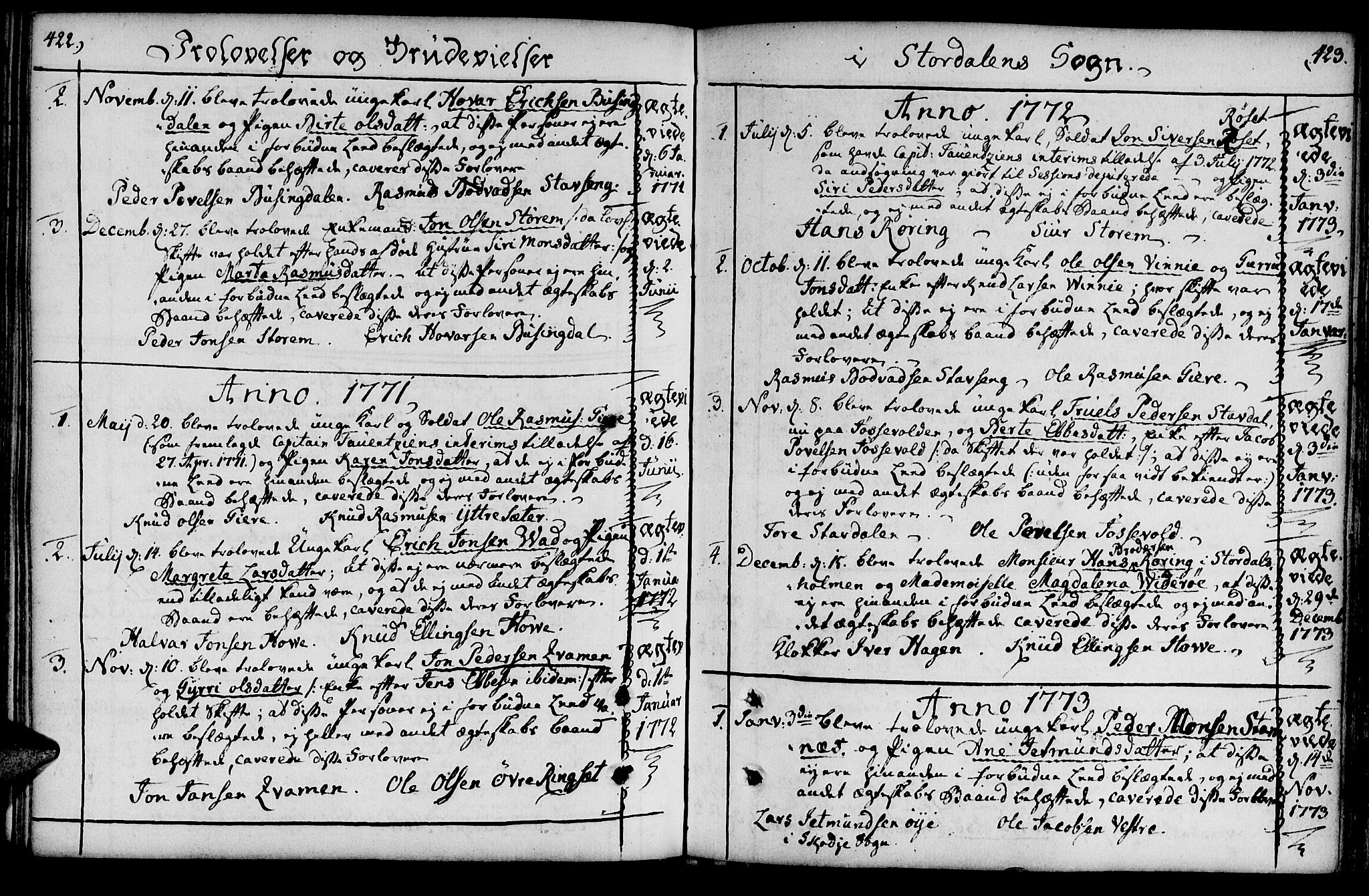 Ministerialprotokoller, klokkerbøker og fødselsregistre - Møre og Romsdal, AV/SAT-A-1454/520/L0271: Parish register (official) no. 520A01, 1759-1801, p. 422-423