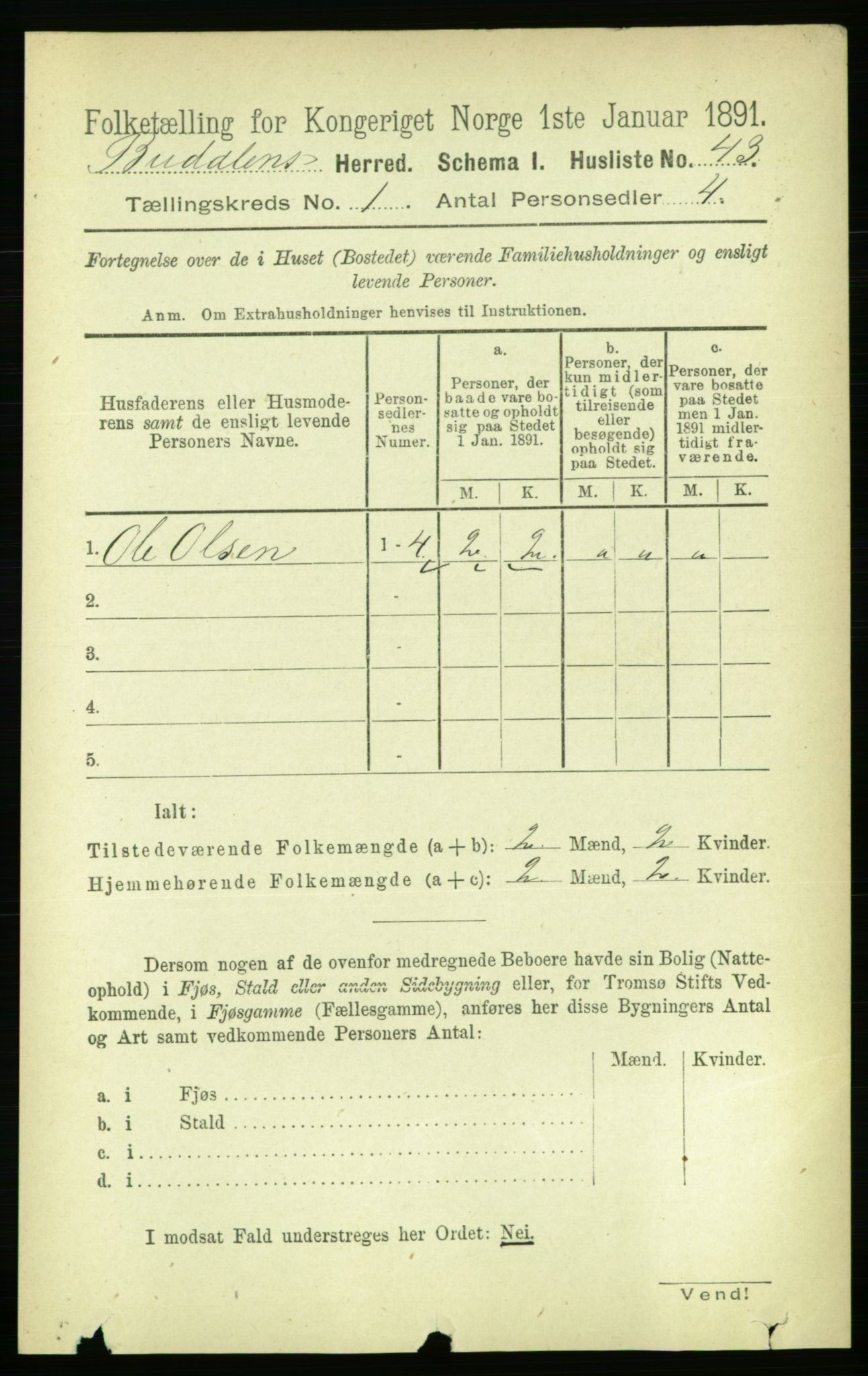 RA, 1891 census for 1647 Budal, 1891, p. 55