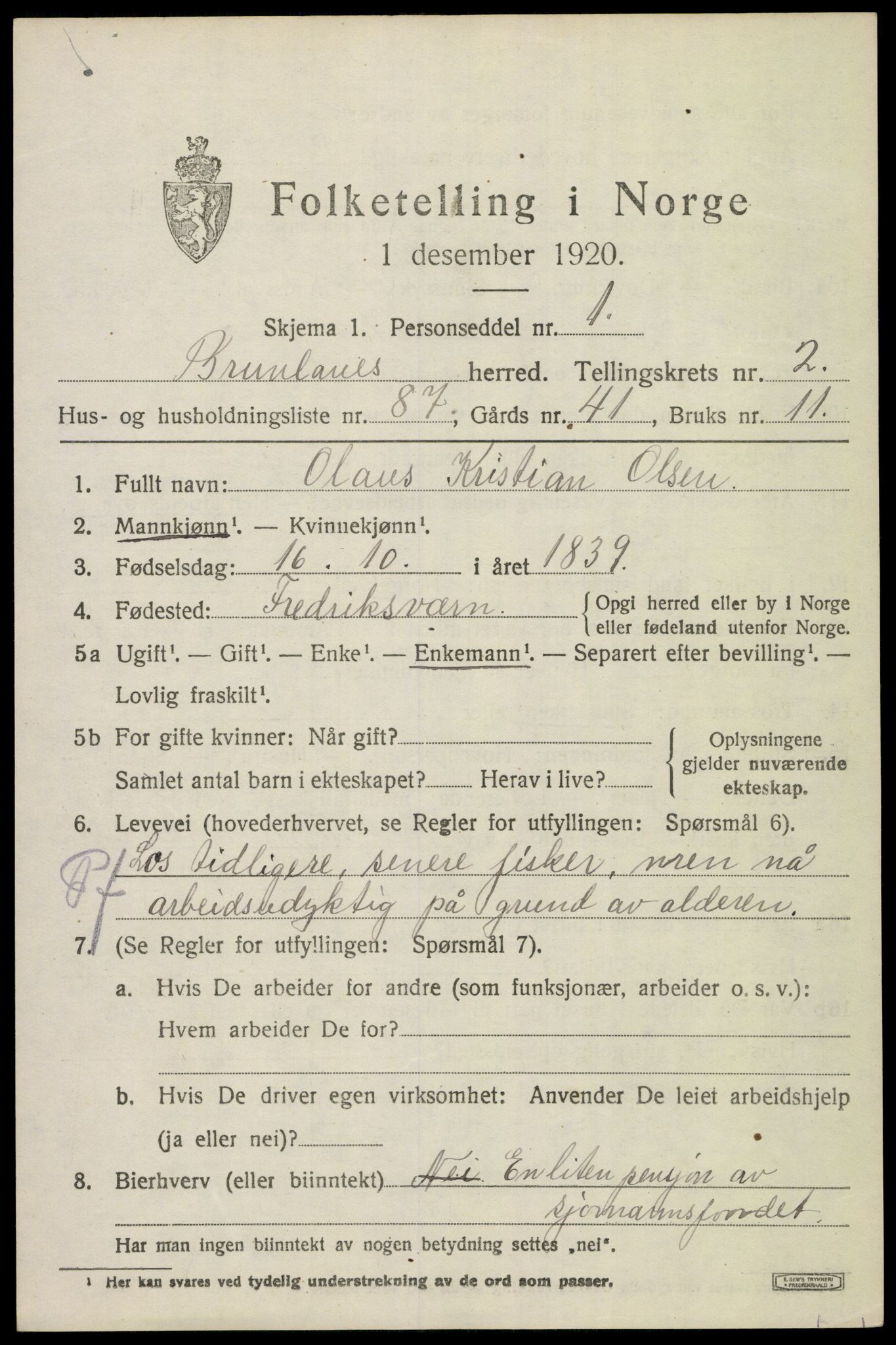SAKO, 1920 census for Brunlanes, 1920, p. 4473