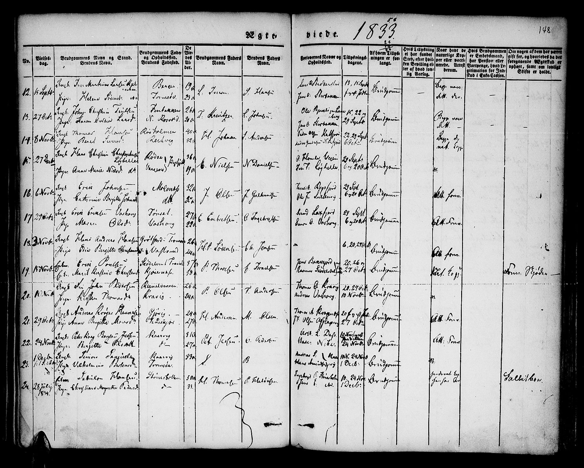 Lenvik sokneprestembete, AV/SATØ-S-1310/H/Ha/Haa/L0004kirke: Parish register (official) no. 4, 1832-1844, p. 148