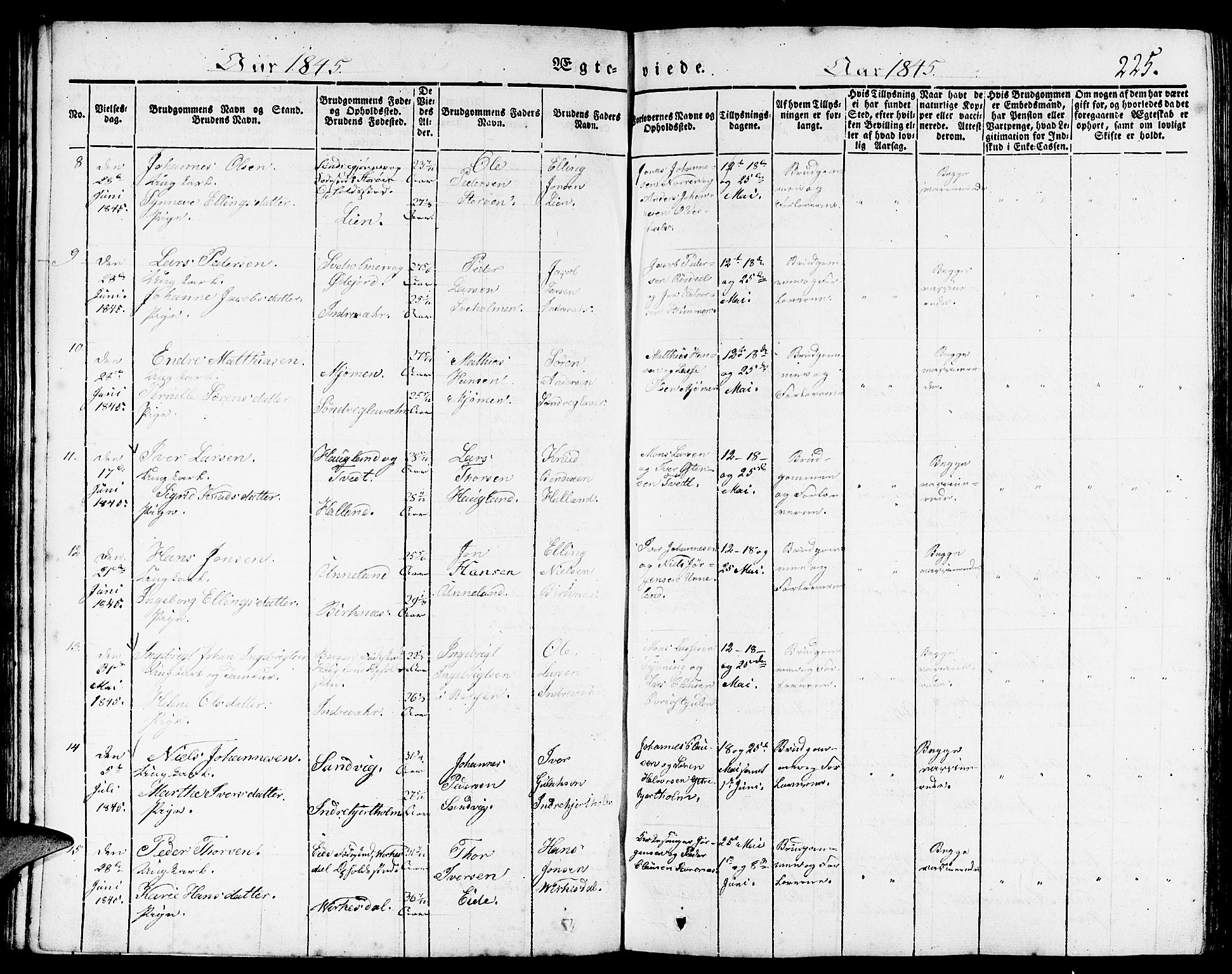 Gulen sokneprestembete, AV/SAB-A-80201/H/Haa/Haaa/L0020: Parish register (official) no. A 20, 1837-1847, p. 225