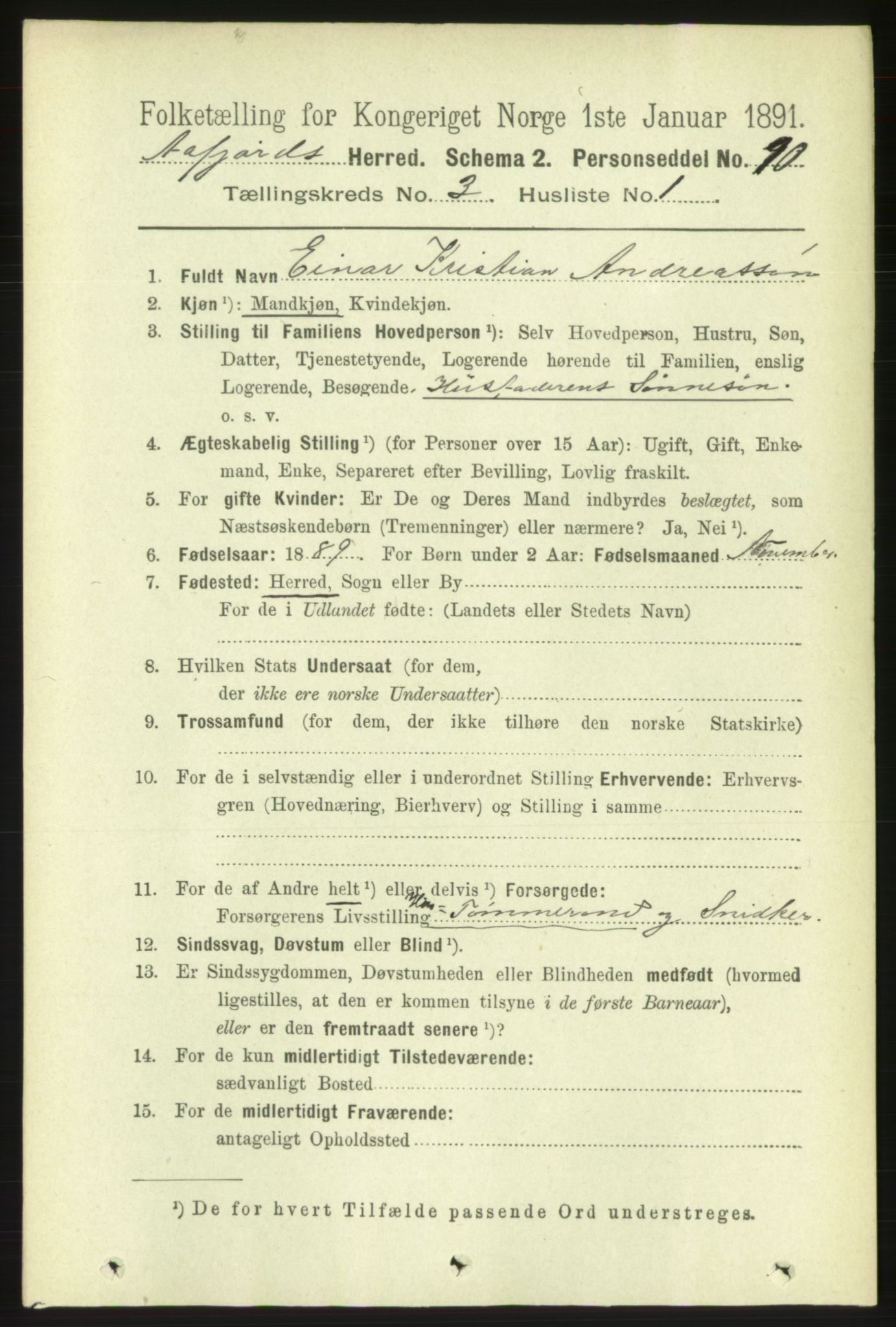 RA, 1891 census for 1630 Åfjord, 1891, p. 581