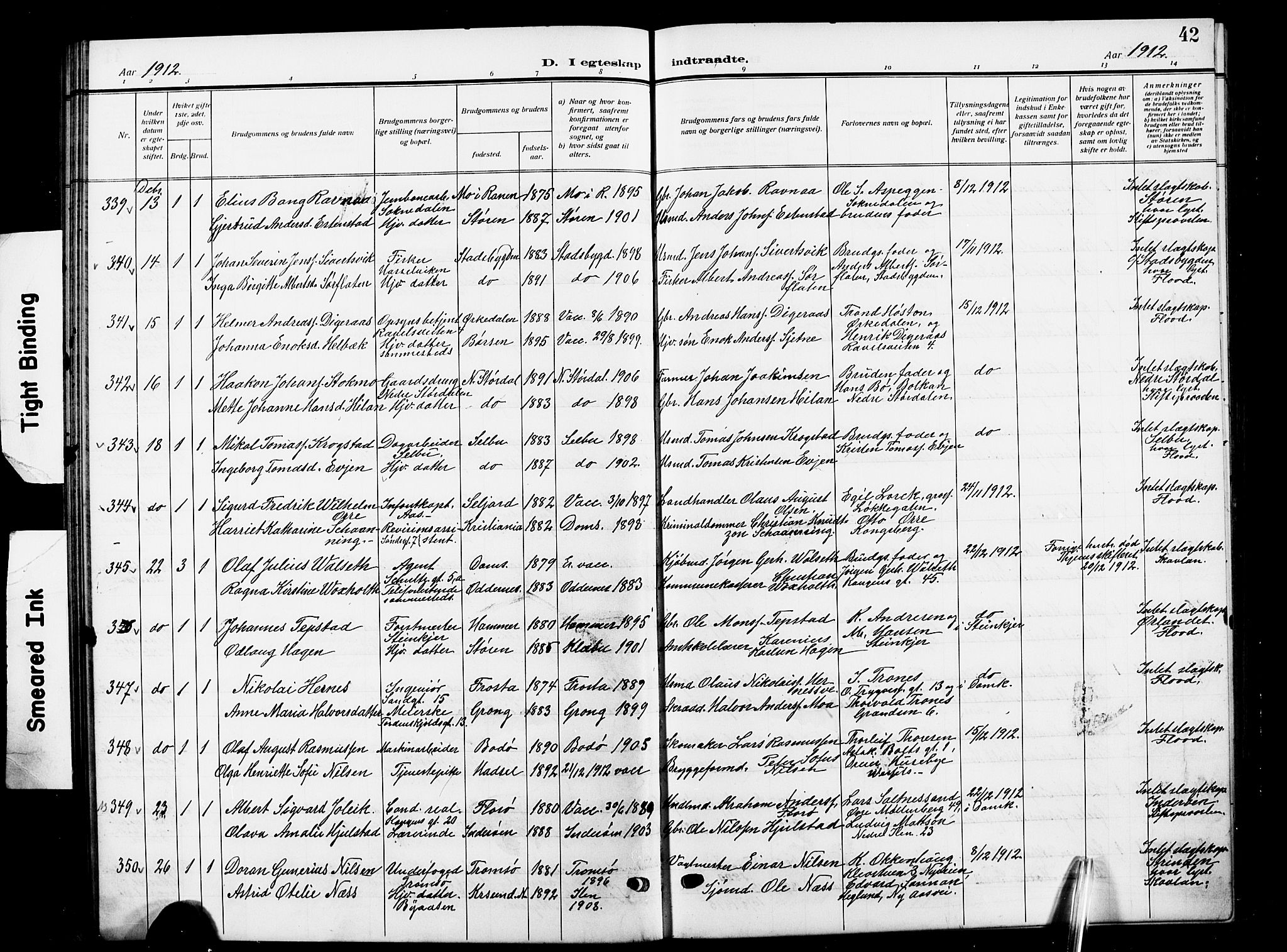 Ministerialprotokoller, klokkerbøker og fødselsregistre - Sør-Trøndelag, SAT/A-1456/601/L0097: Parish register (copy) no. 601C15, 1911-1921, p. 42