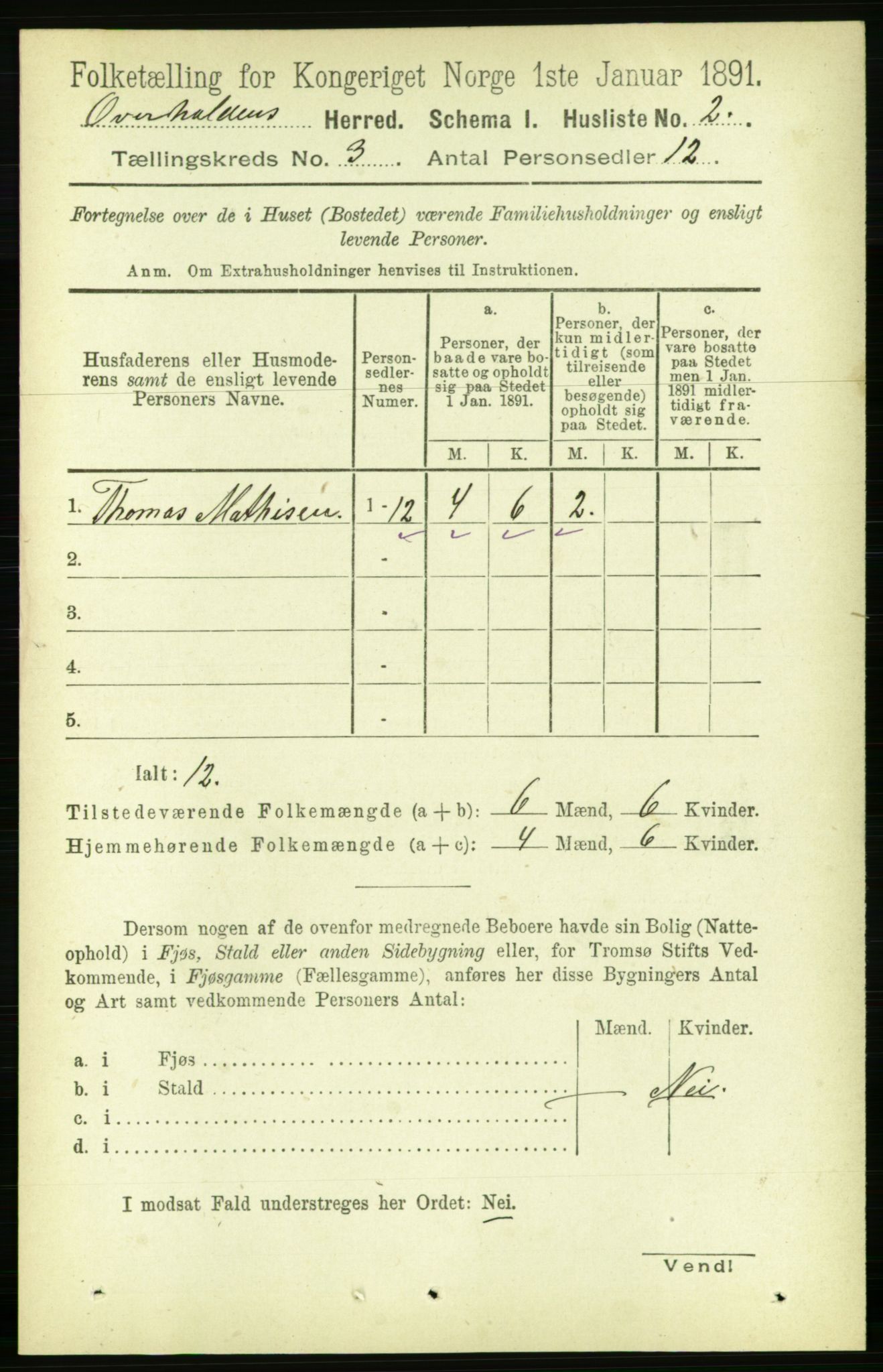 RA, 1891 census for 1744 Overhalla, 1891, p. 713