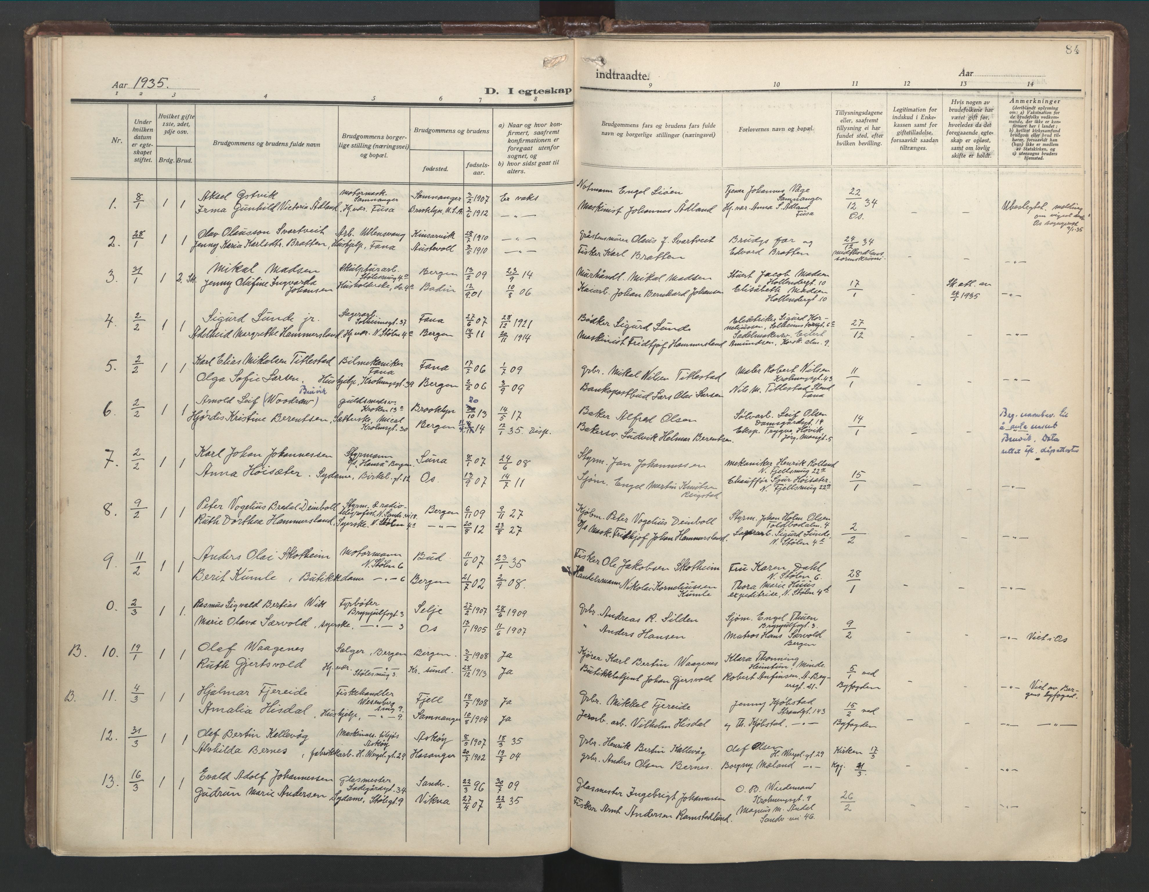 Mariakirken Sokneprestembete, SAB/A-76901/H/Hab/L0011: Parish register (copy) no. A 11, 1938-1955, p. 83b-84a