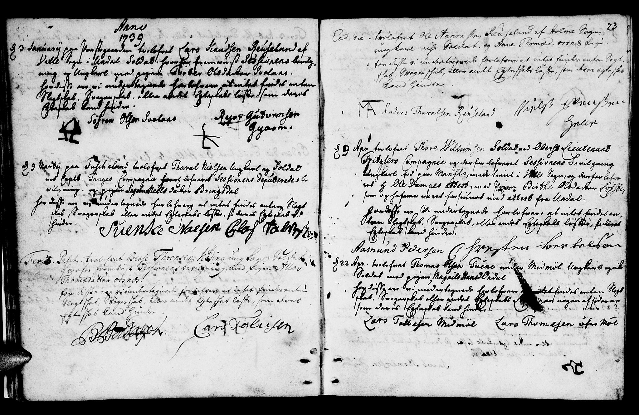 Mandal sokneprestkontor, SAK/1111-0030/F/Fa/Fab/L0001: Parish register (official) no. A 1, 1720-1793, p. 23