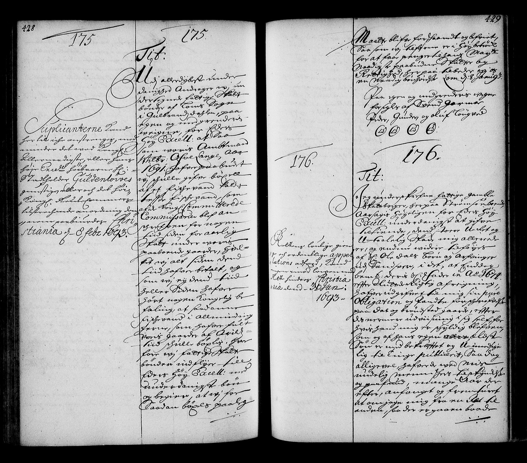 Stattholderembetet 1572-1771, RA/EA-2870/Ae/L0010: Supplikasjons- og resolusjonsprotokoll, 1692-1693, p. 428-429