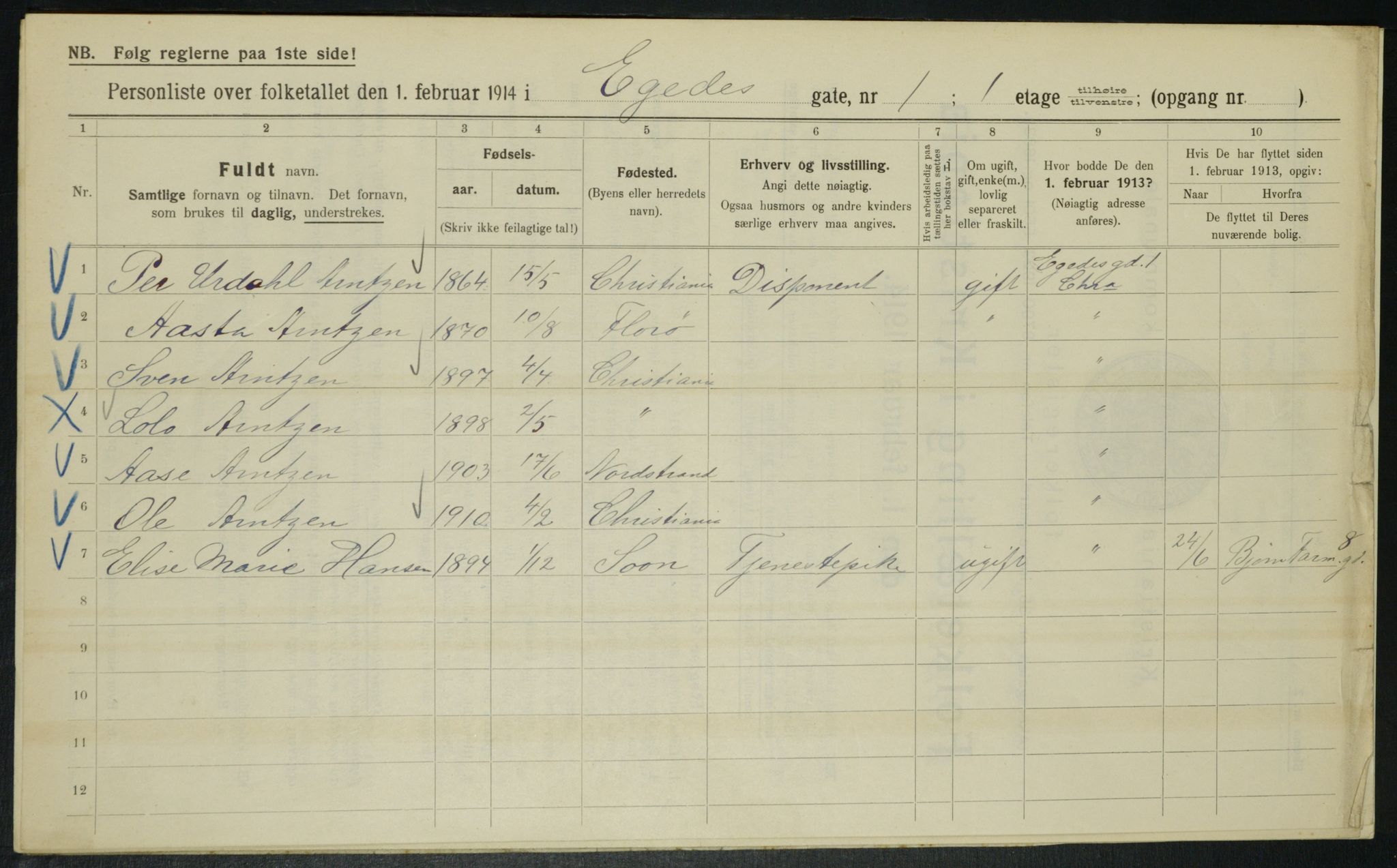 OBA, Municipal Census 1914 for Kristiania, 1914, p. 18914