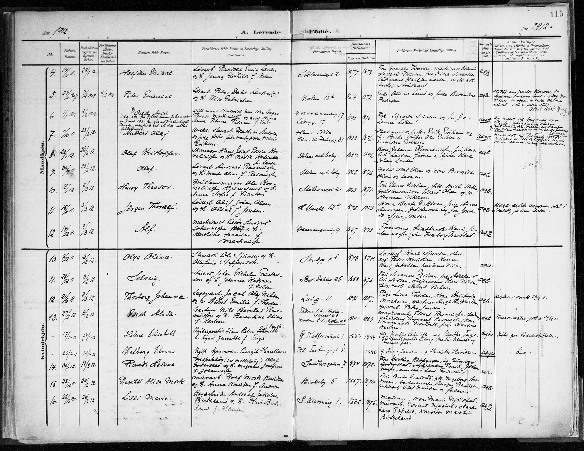 Mariakirken Sokneprestembete, SAB/A-76901/H/Haa/L0010: Parish register (official) no. B 1, 1901-1915, p. 115