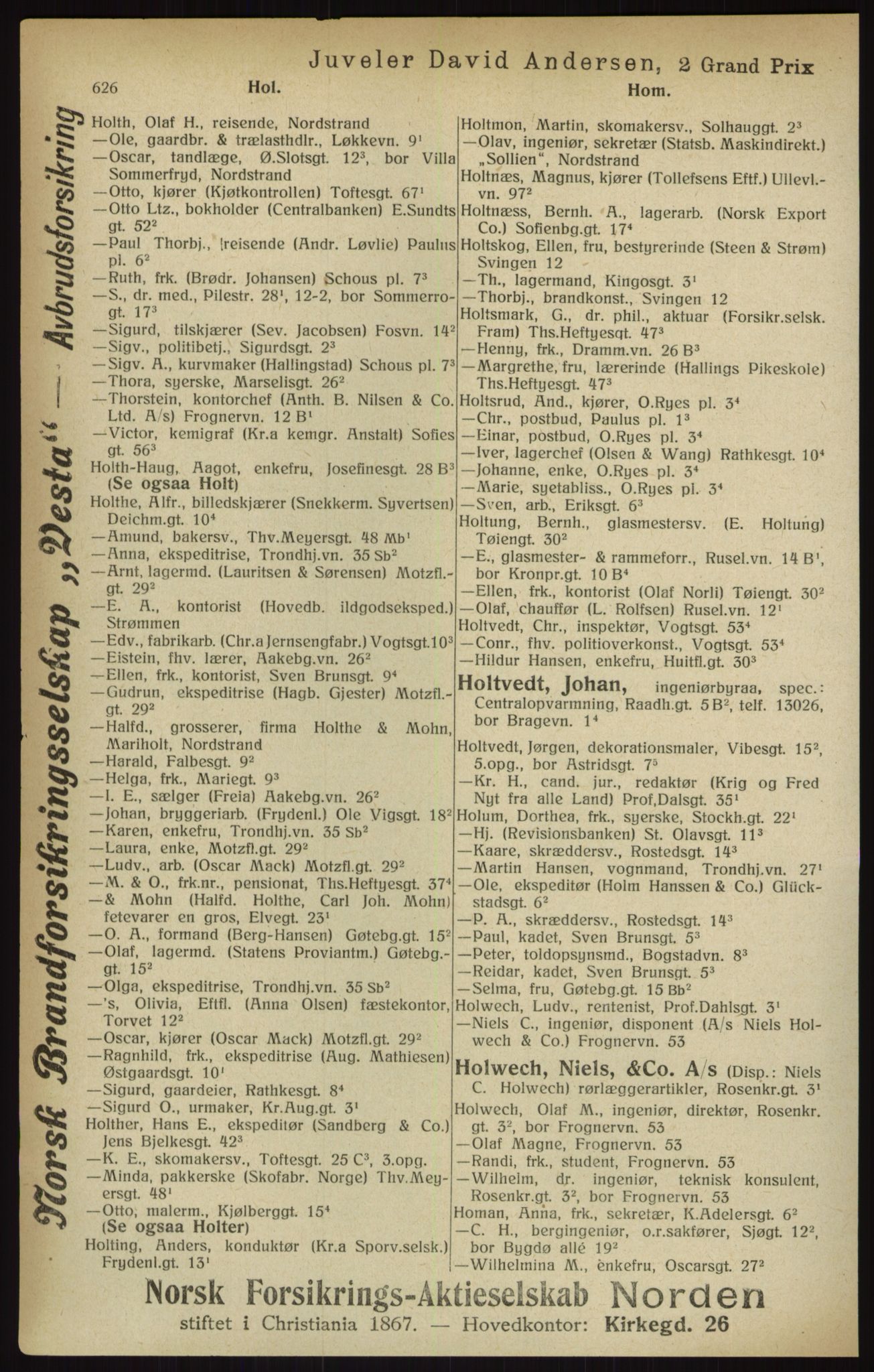 Kristiania/Oslo adressebok, PUBL/-, 1916, p. 626