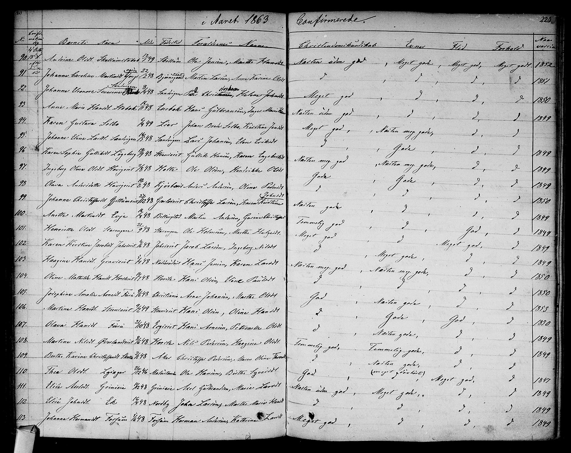 Asker prestekontor Kirkebøker, SAO/A-10256a/F/Fa/L0009: Parish register (official) no. I 9, 1825-1878, p. 220