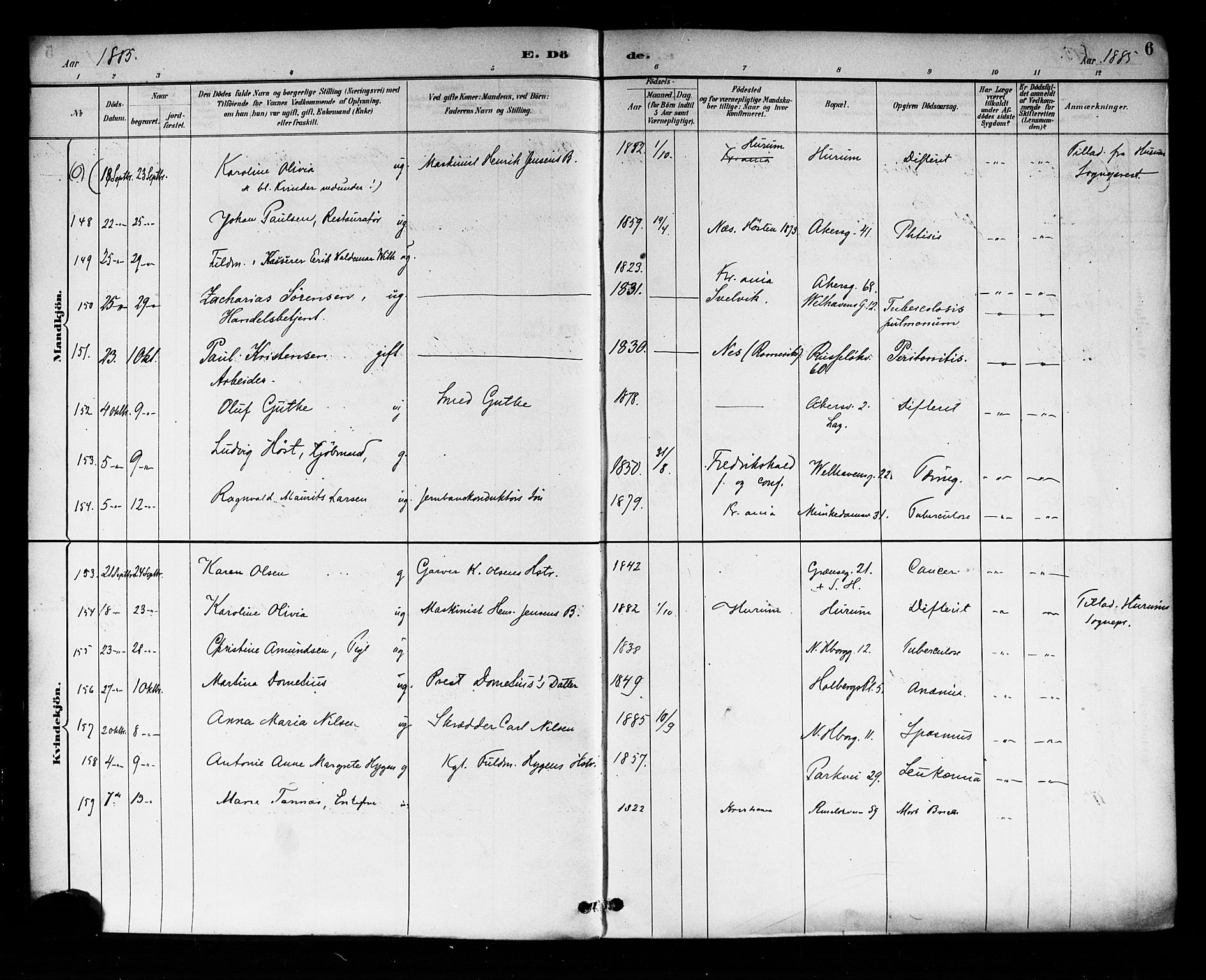 Trefoldighet prestekontor Kirkebøker, AV/SAO-A-10882/F/Fd/L0003: Parish register (official) no. IV 3, 1885-1896, p. 6