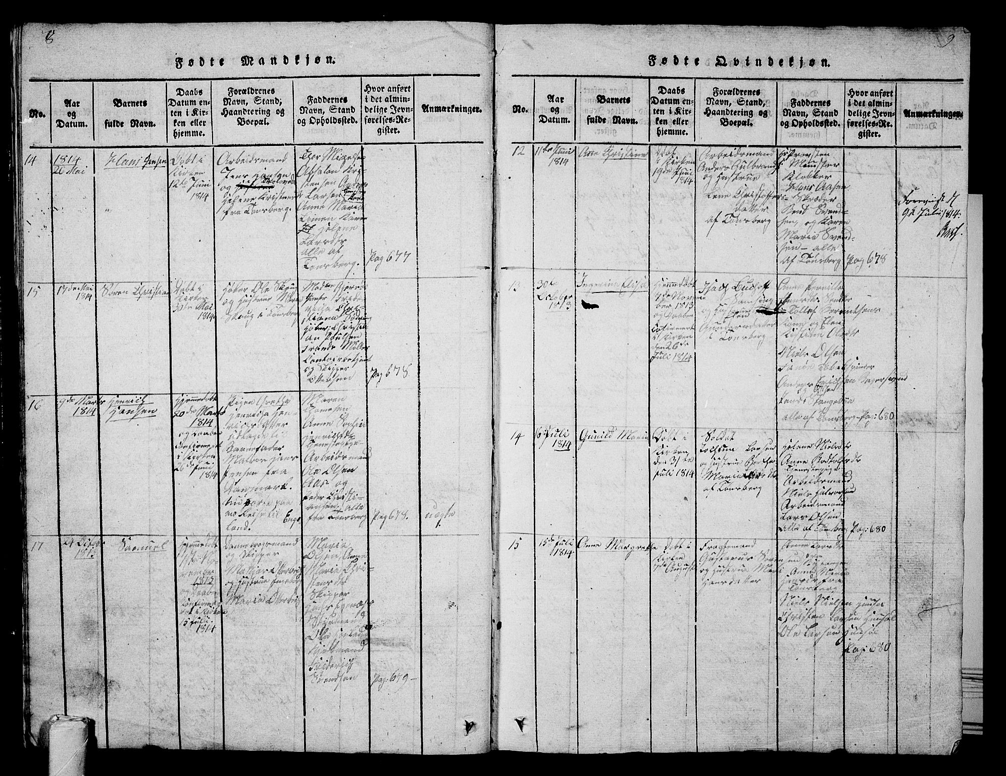 Tønsberg kirkebøker, SAKO/A-330/G/Ga/L0001: Parish register (copy) no. 1, 1813-1826, p. 8-9