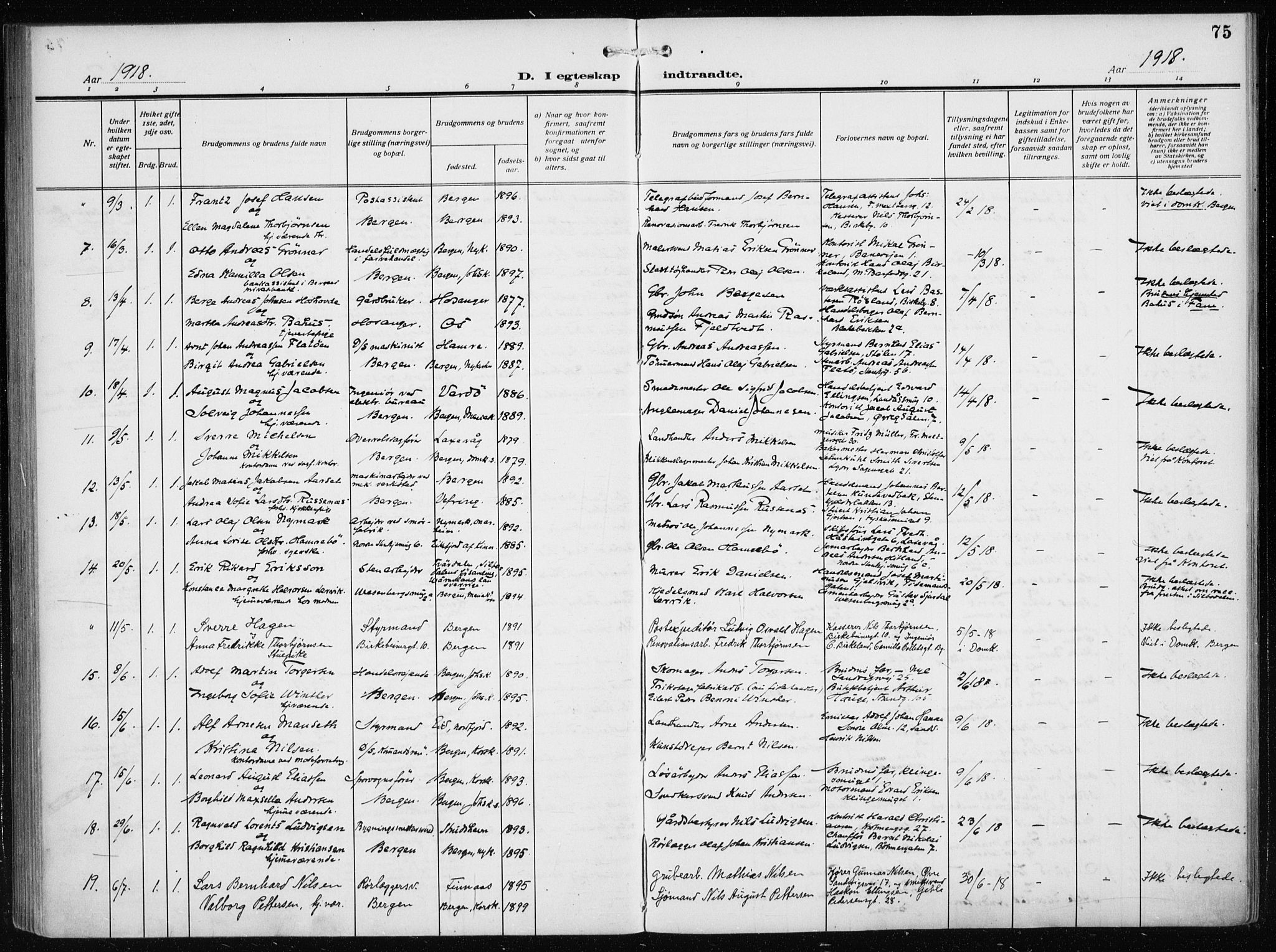 Mariakirken Sokneprestembete, AV/SAB-A-76901/H/Haa/L0015: Parish register (official) no. C 3, 1913-1927, p. 75