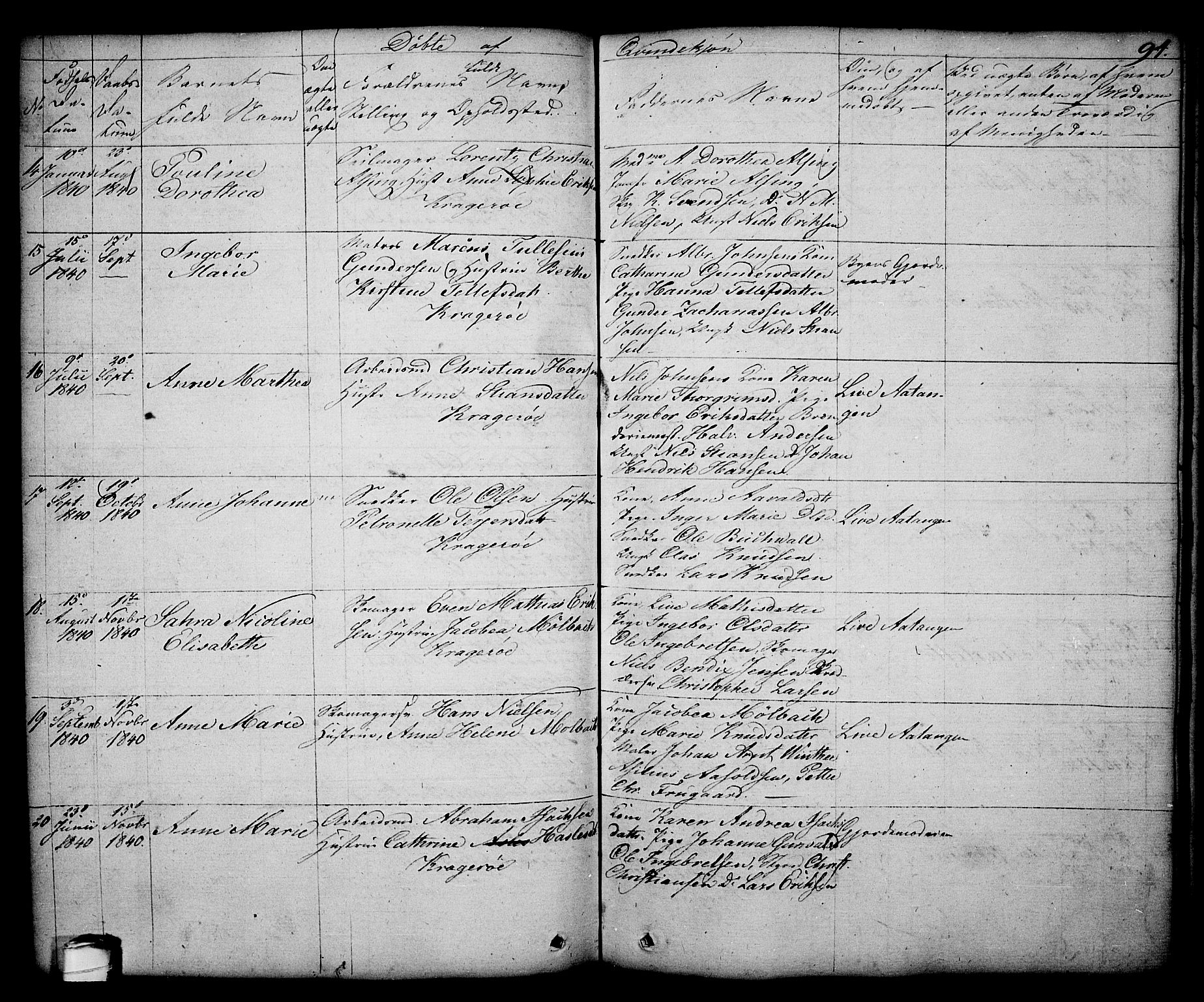 Kragerø kirkebøker, AV/SAKO-A-278/G/Ga/L0003: Parish register (copy) no. 3, 1832-1852, p. 94