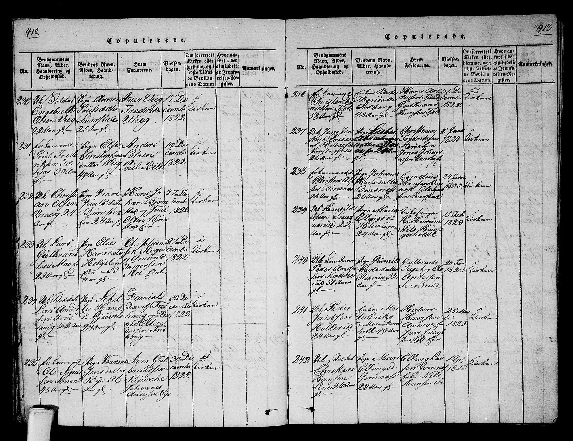 Hole kirkebøker, SAKO/A-228/F/Fa/L0004: Parish register (official) no. I 4, 1814-1833, p. 412-413