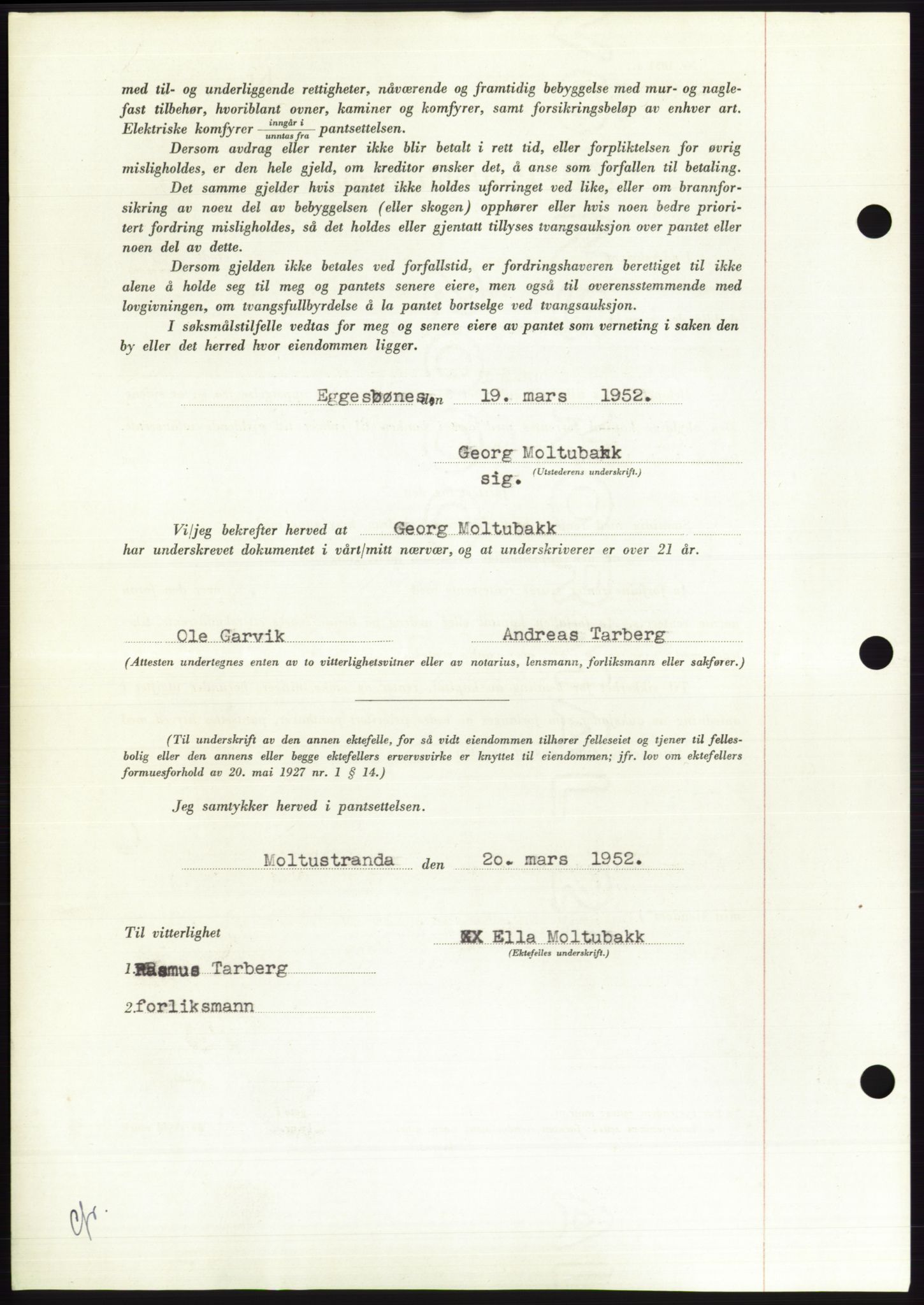 Søre Sunnmøre sorenskriveri, AV/SAT-A-4122/1/2/2C/L0121: Mortgage book no. 9B, 1951-1952, Diary no: : 624/1952