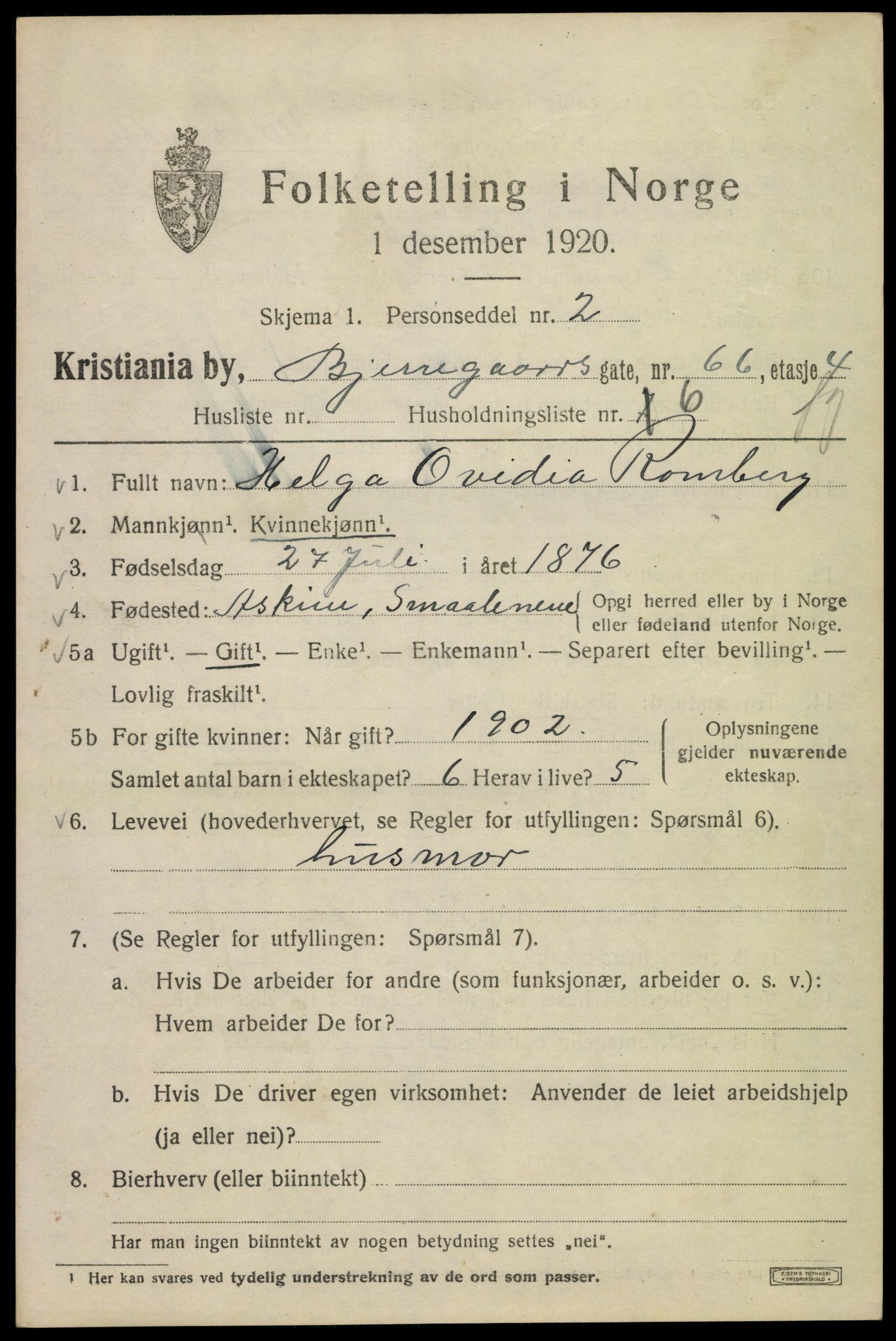 SAO, 1920 census for Kristiania, 1920, p. 162063