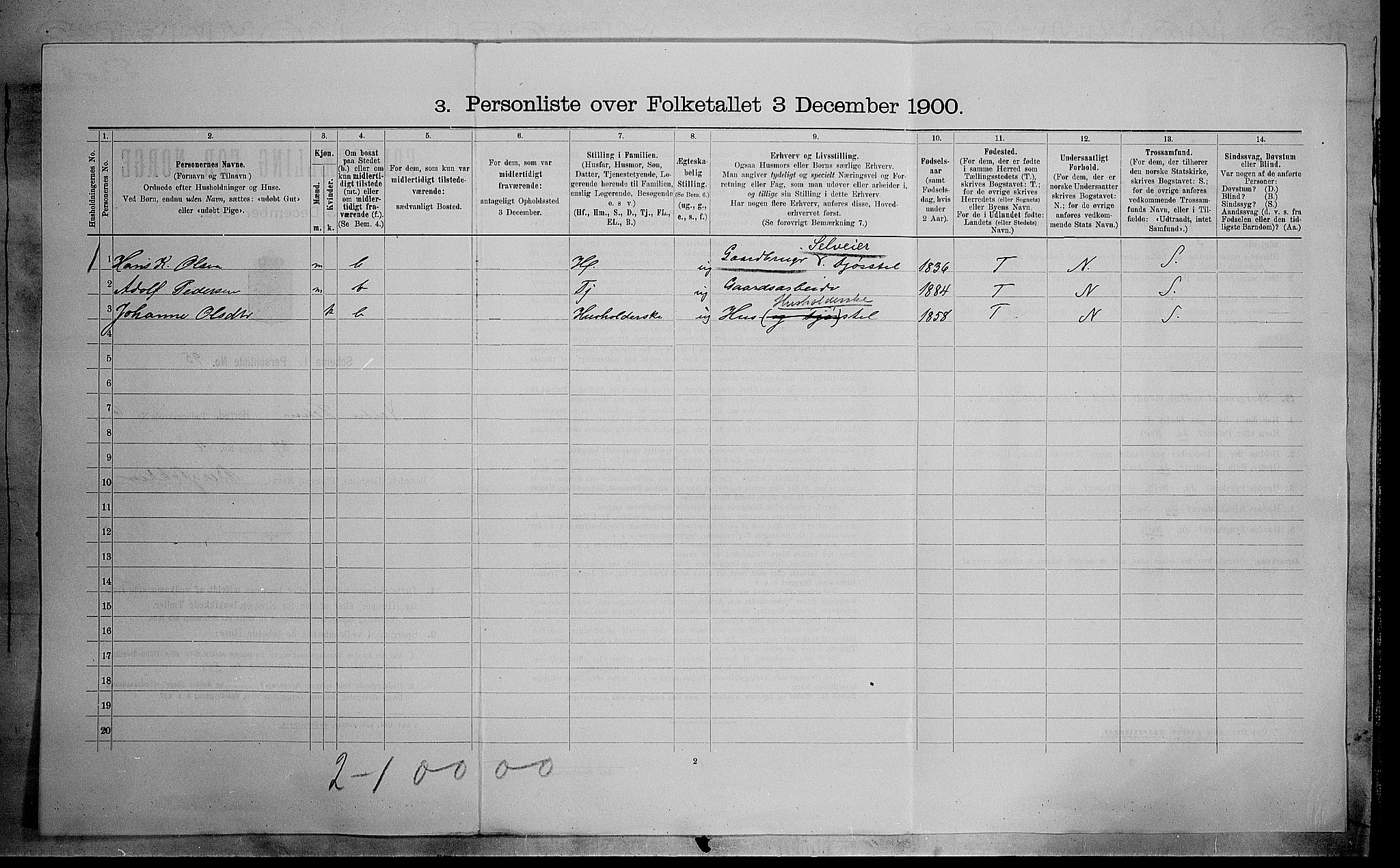 SAH, 1900 census for Vestre Toten, 1900, p. 1217