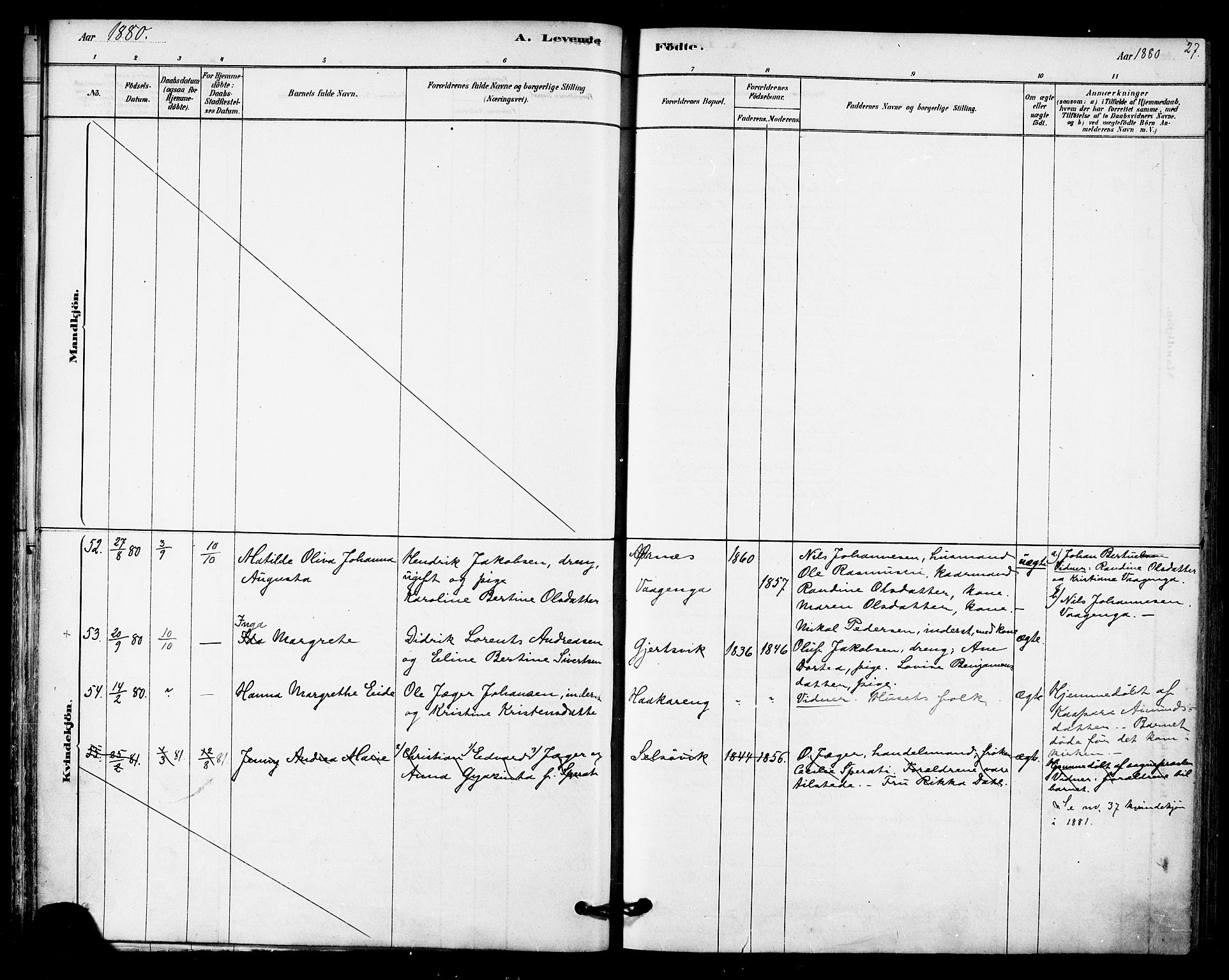 Ministerialprotokoller, klokkerbøker og fødselsregistre - Nordland, SAT/A-1459/841/L0609: Parish register (official) no. 841A12, 1878-1901, p. 27