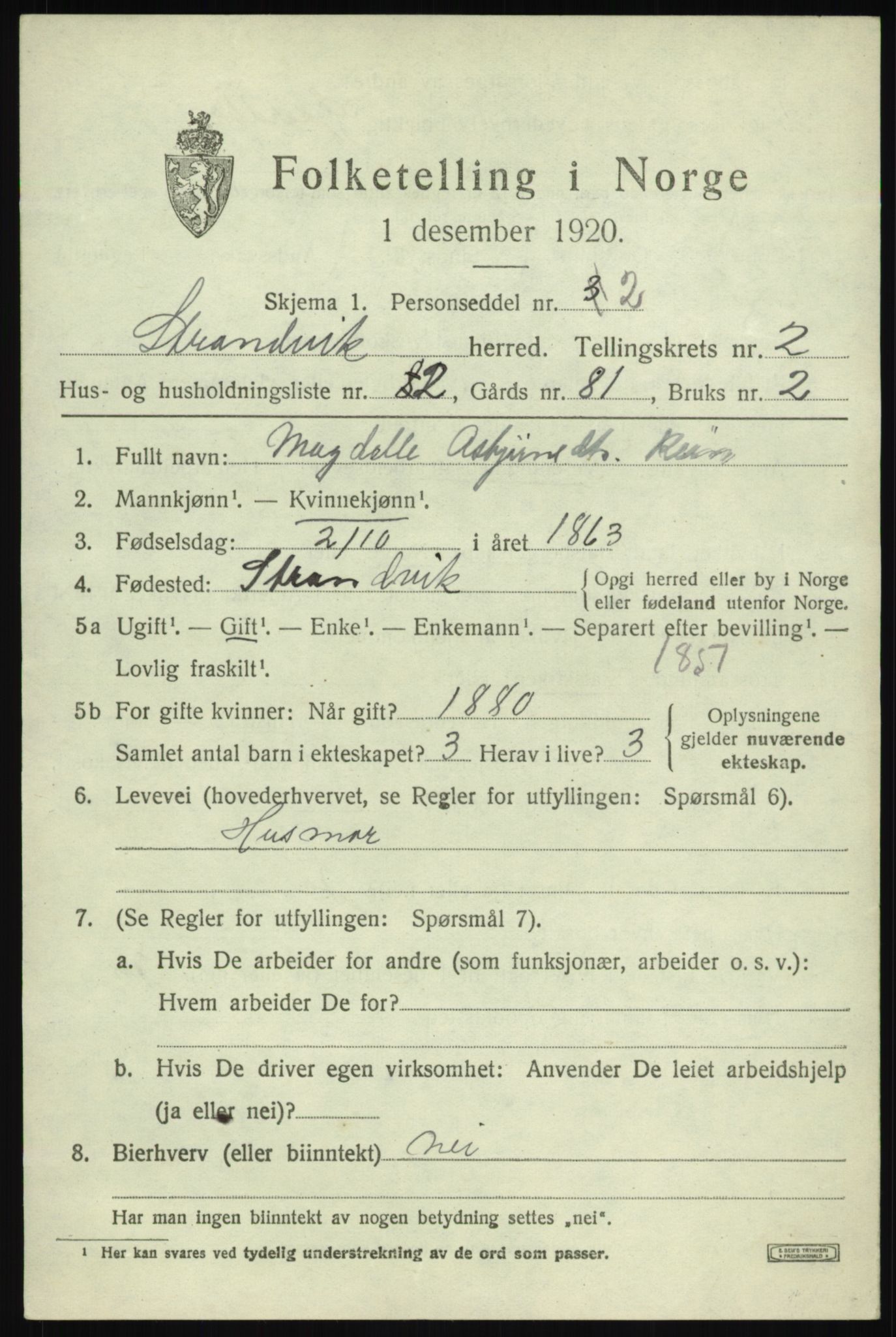 SAB, 1920 census for Strandvik, 1920, p. 1244