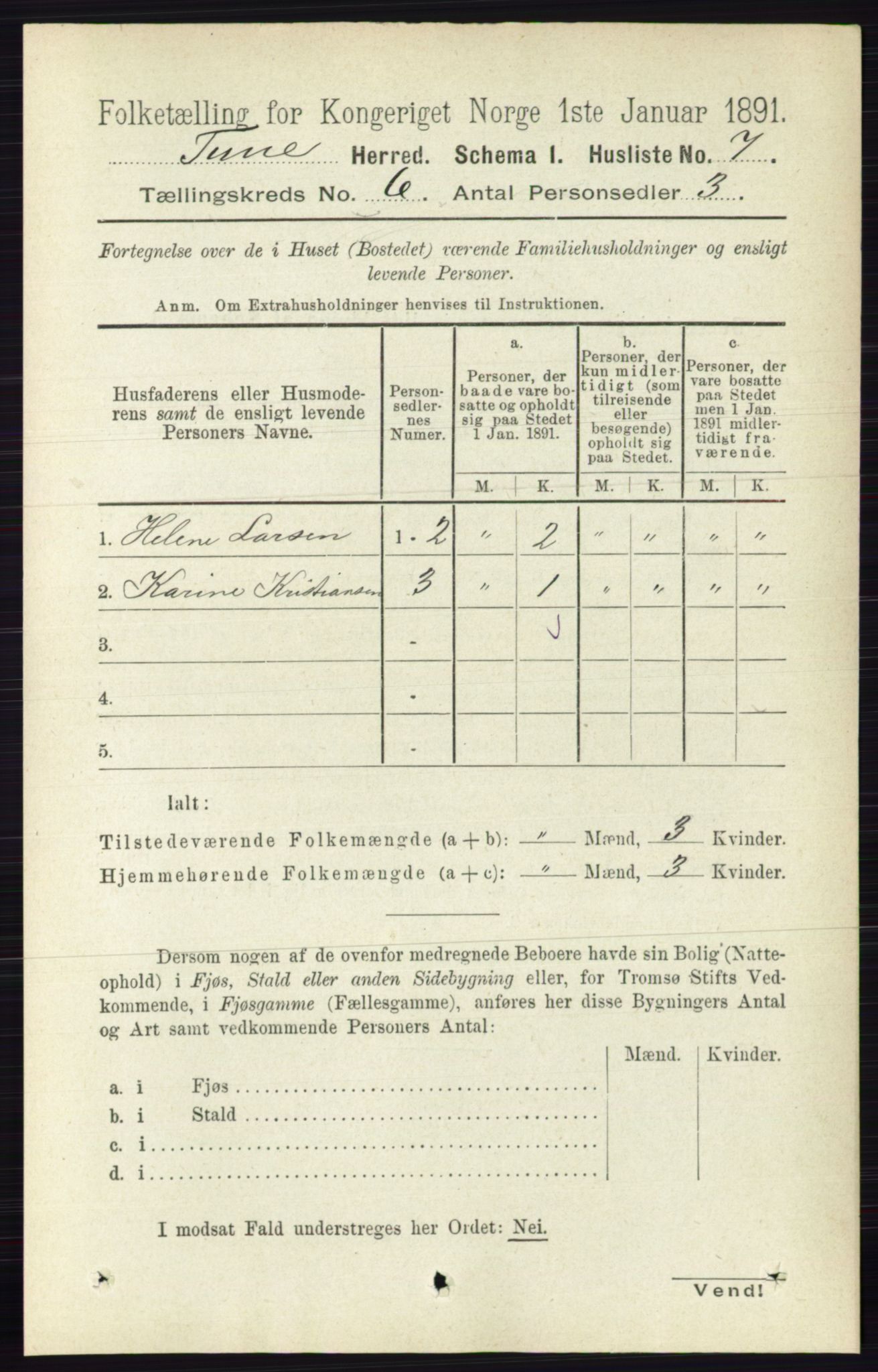 RA, 1891 census for 0130 Tune, 1891, p. 3955