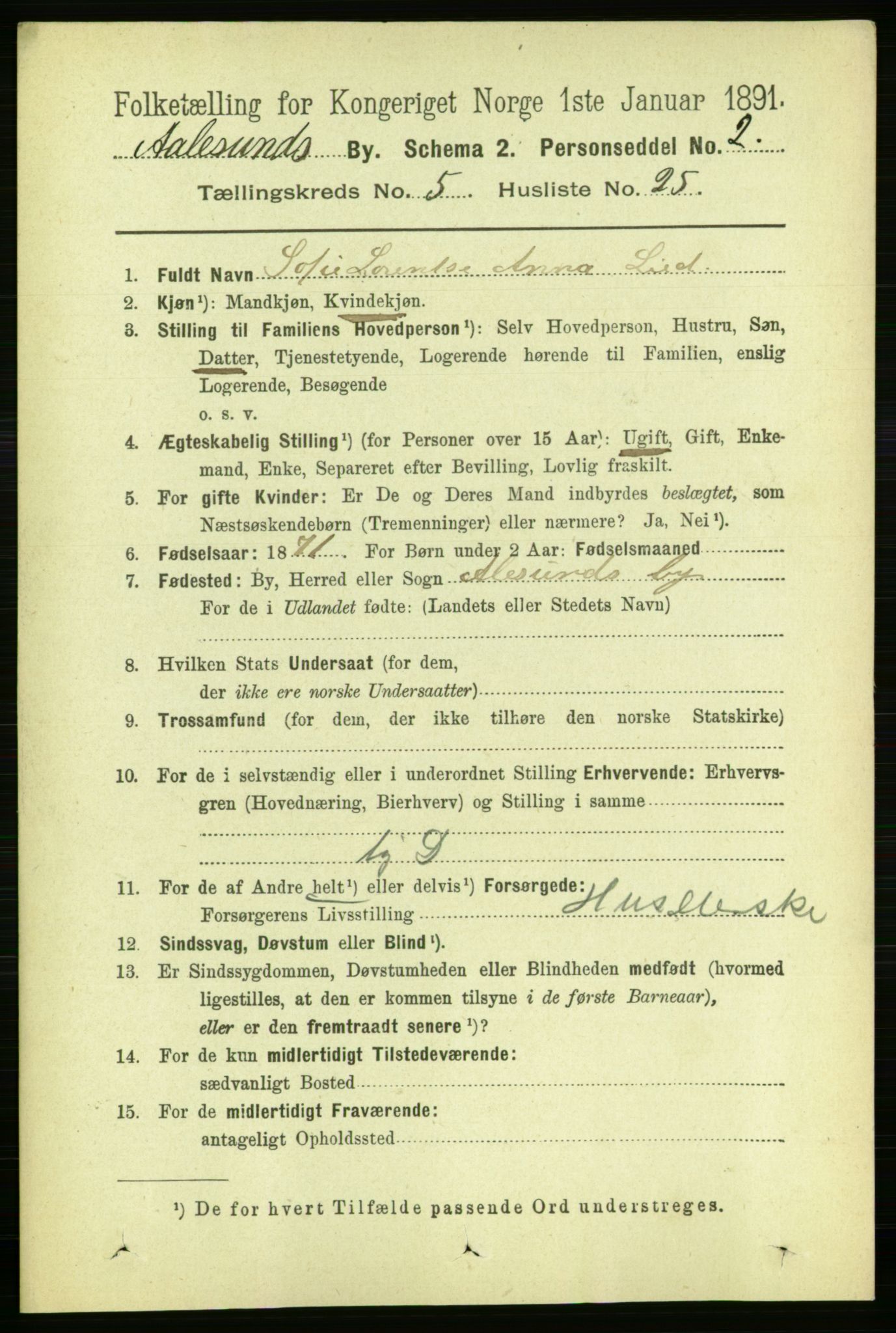 RA, 1891 census for 1501 Ålesund, 1891, p. 4014