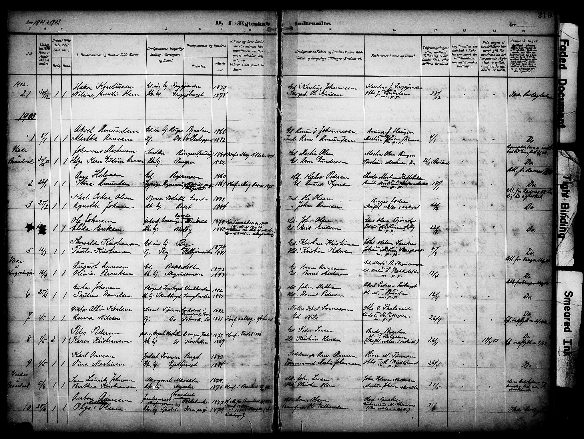 Grue prestekontor, SAH/PREST-036/H/Ha/Haa/L0013: Parish register (official) no. 13, 1898-1910, p. 219