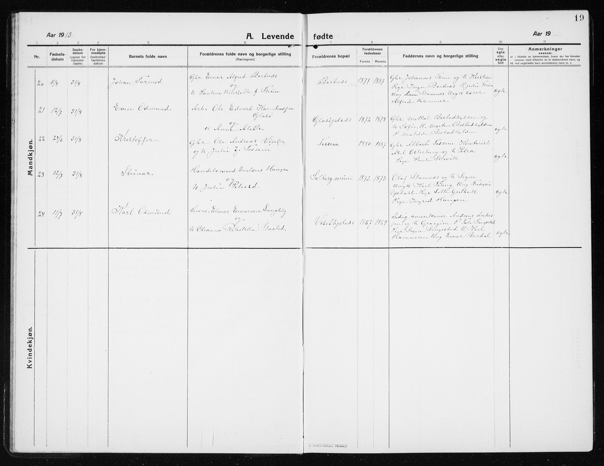 Ministerialprotokoller, klokkerbøker og fødselsregistre - Nord-Trøndelag, AV/SAT-A-1458/741/L0402: Parish register (copy) no. 741C03, 1911-1926, p. 19