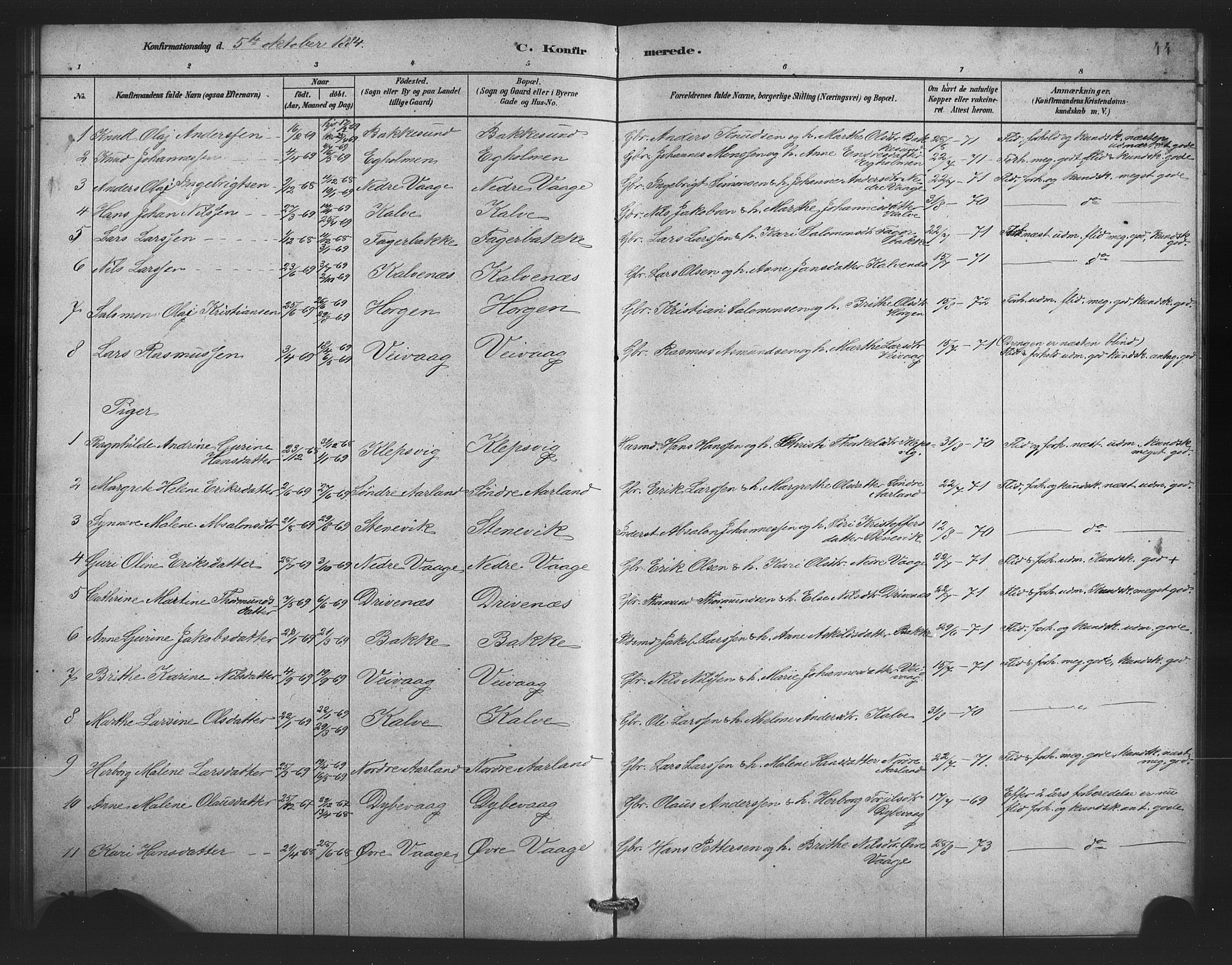 Austevoll sokneprestembete, AV/SAB-A-74201/H/Ha/Hab/Habb/L0003: Parish register (copy) no. B 3, 1879-1888, p. 44